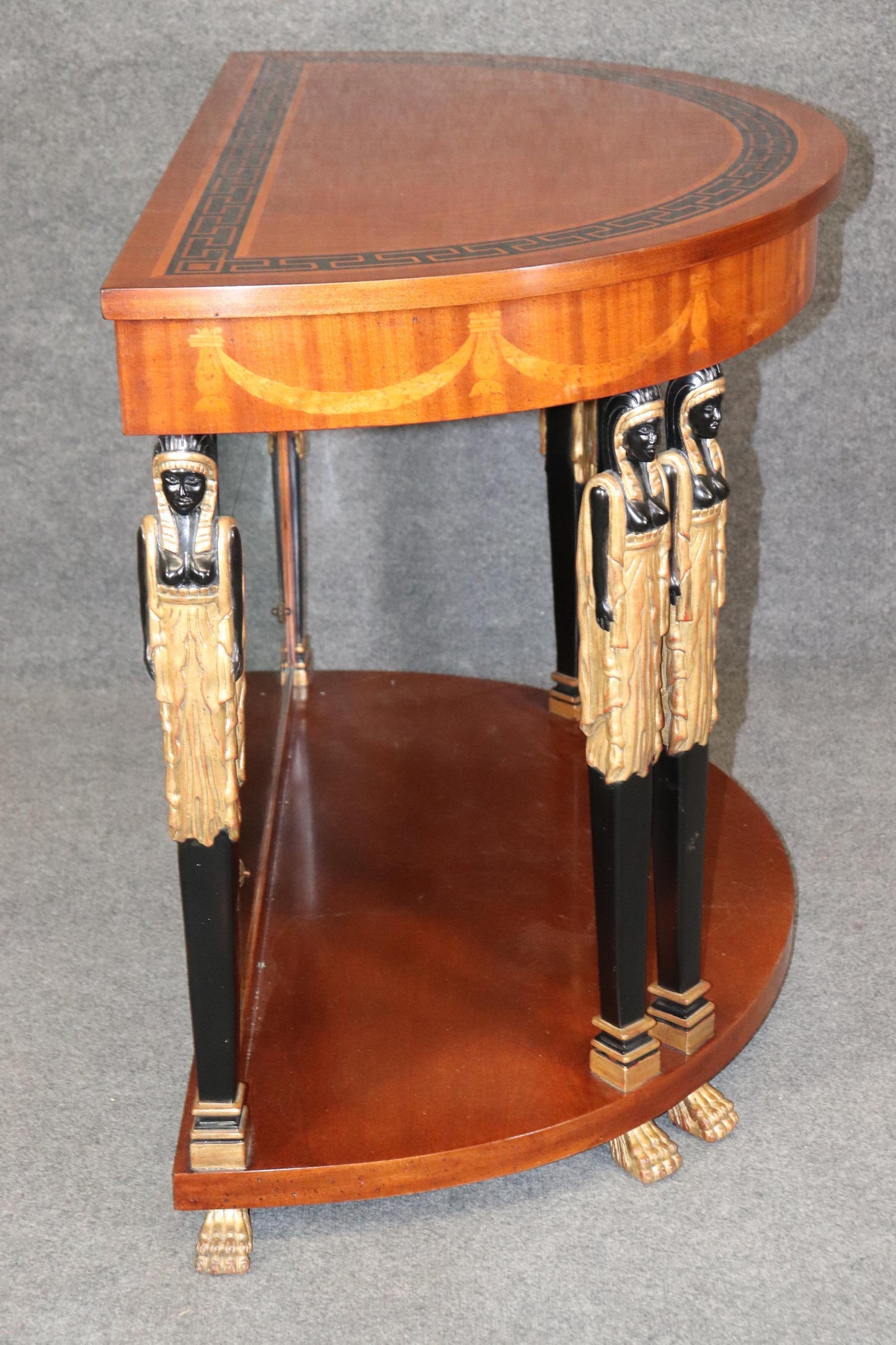 Francesco Molon Italian Egyptian Revival Figural Inlaid Satinwood Console Table