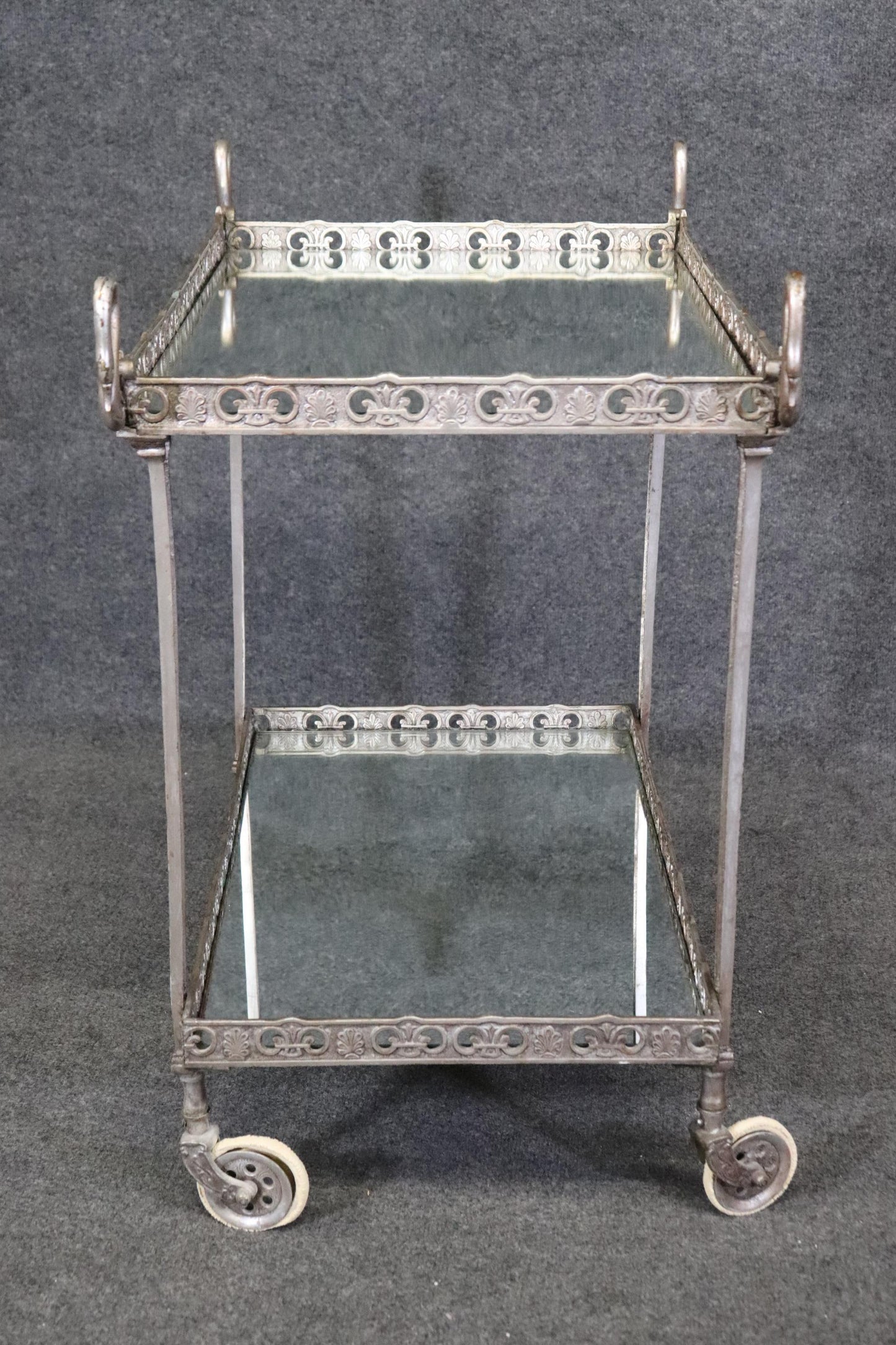 Fine Silvered Metal Italian Swan Mirrored Tea Cart Liquor Trolley Bar Cart