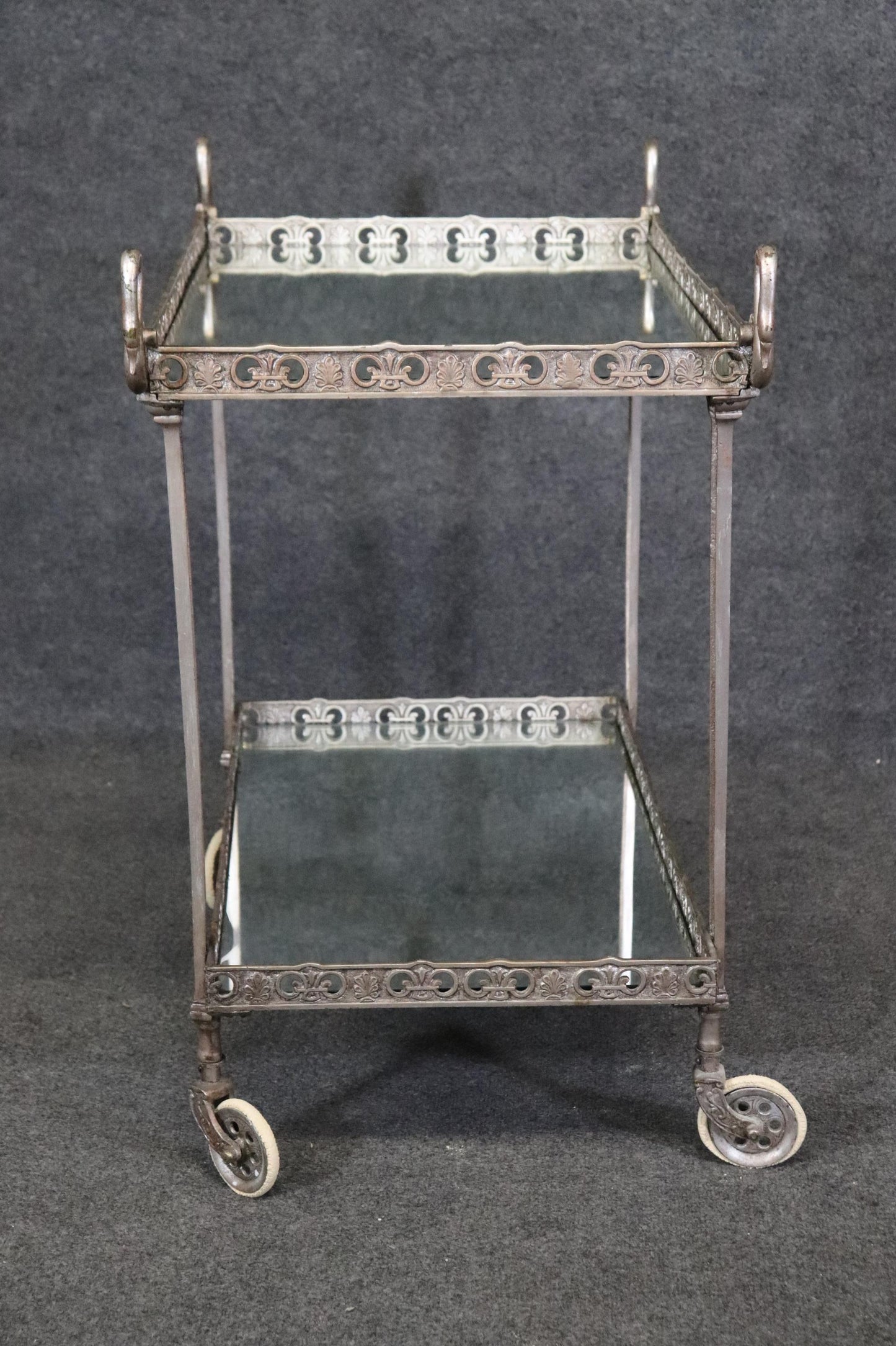 Fine Silvered Metal Italian Swan Mirrored Tea Cart Liquor Trolley Bar Cart