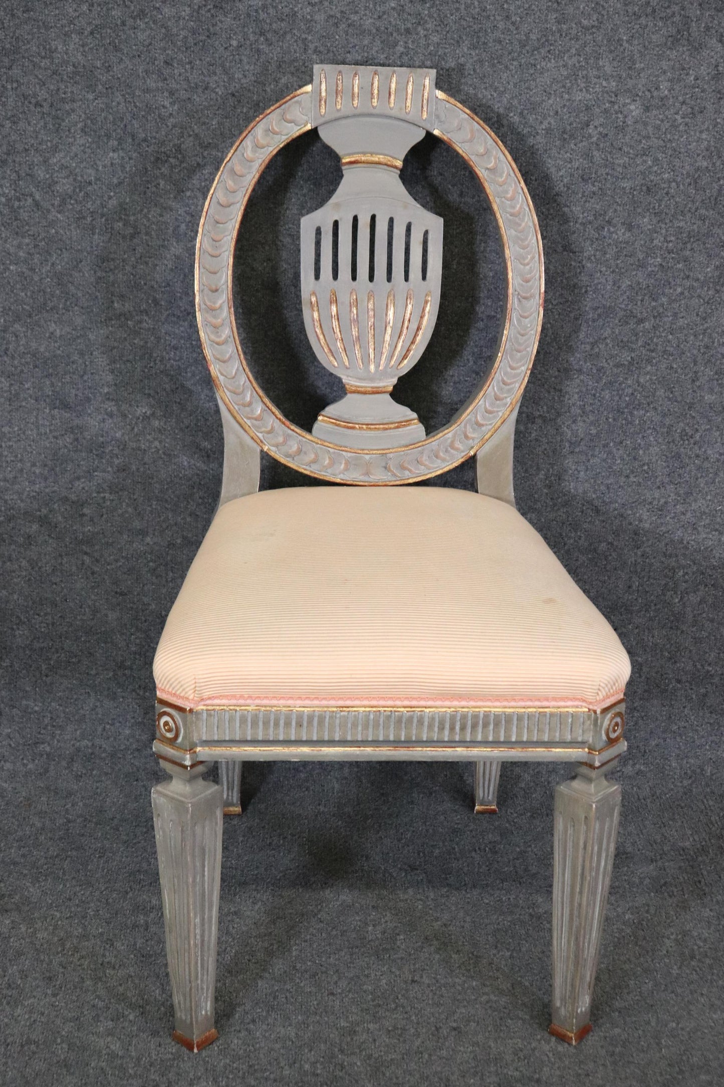 Set 10 Genuine Swedish Gustavian Gilded Gray Paint Decorated Dining Chairs