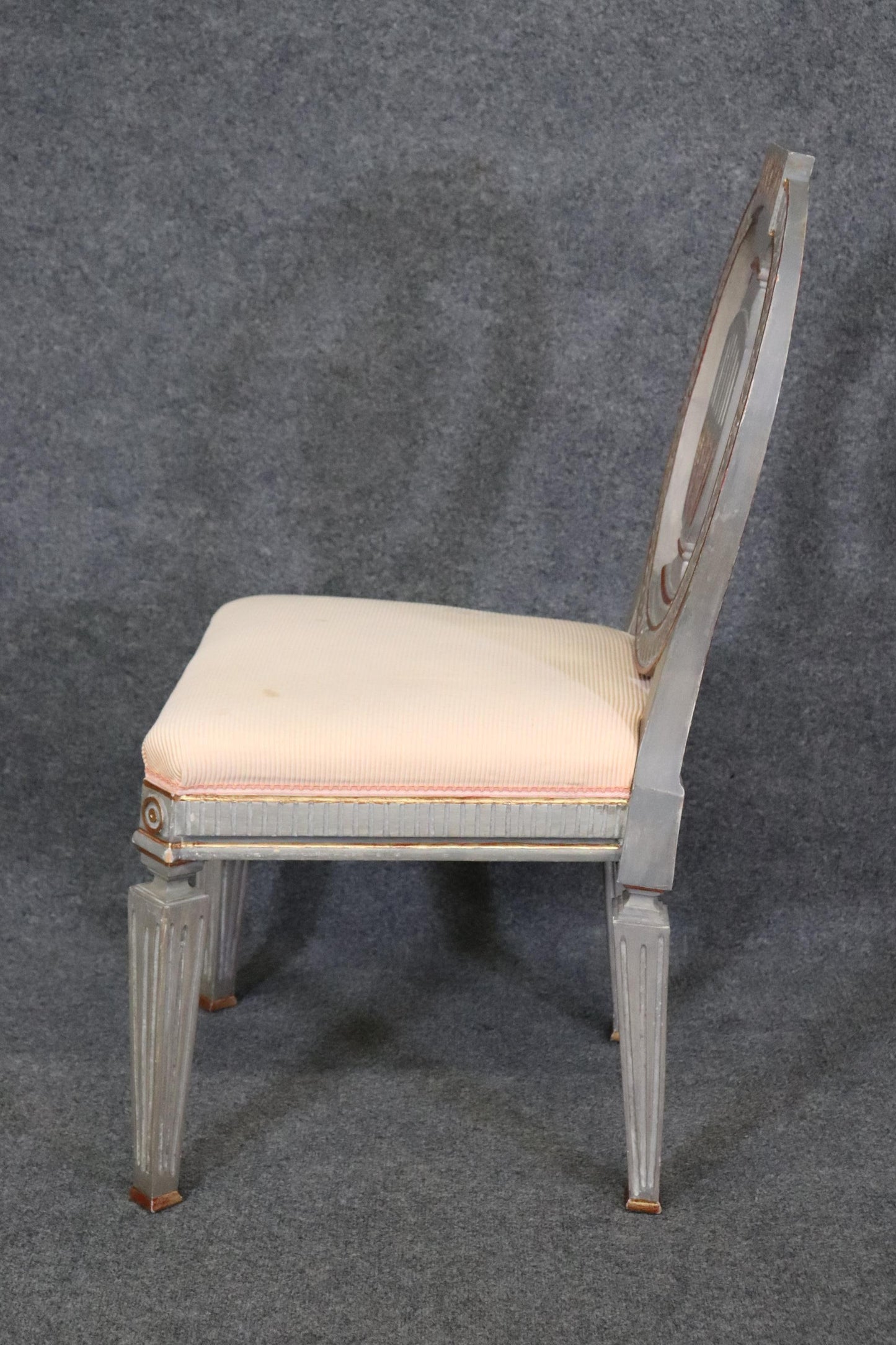 Set 10 Genuine Swedish Gustavian Gilded Gray Paint Decorated Dining Chairs