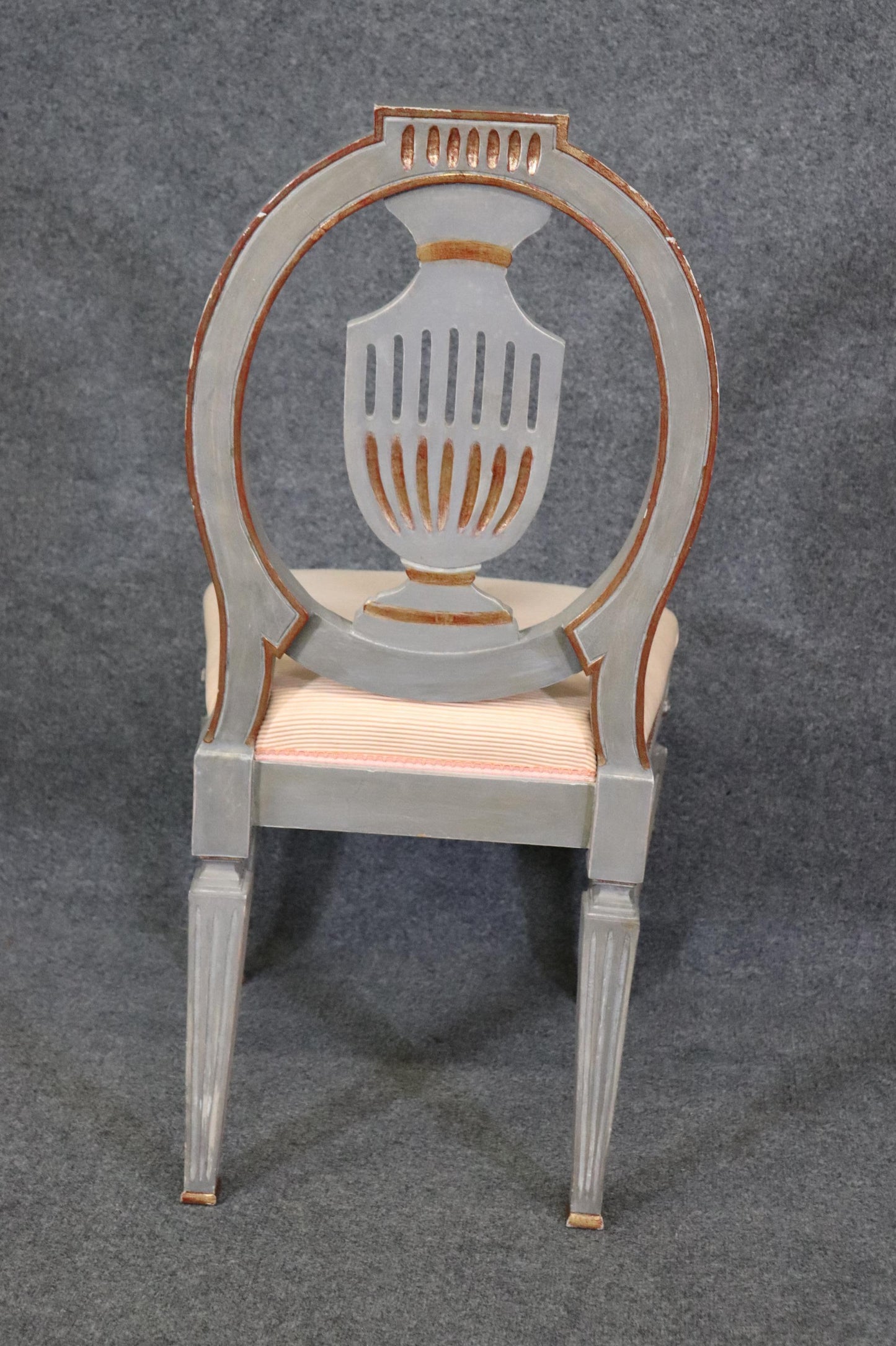 Set 10 Genuine Swedish Gustavian Gilded Gray Paint Decorated Dining Chairs