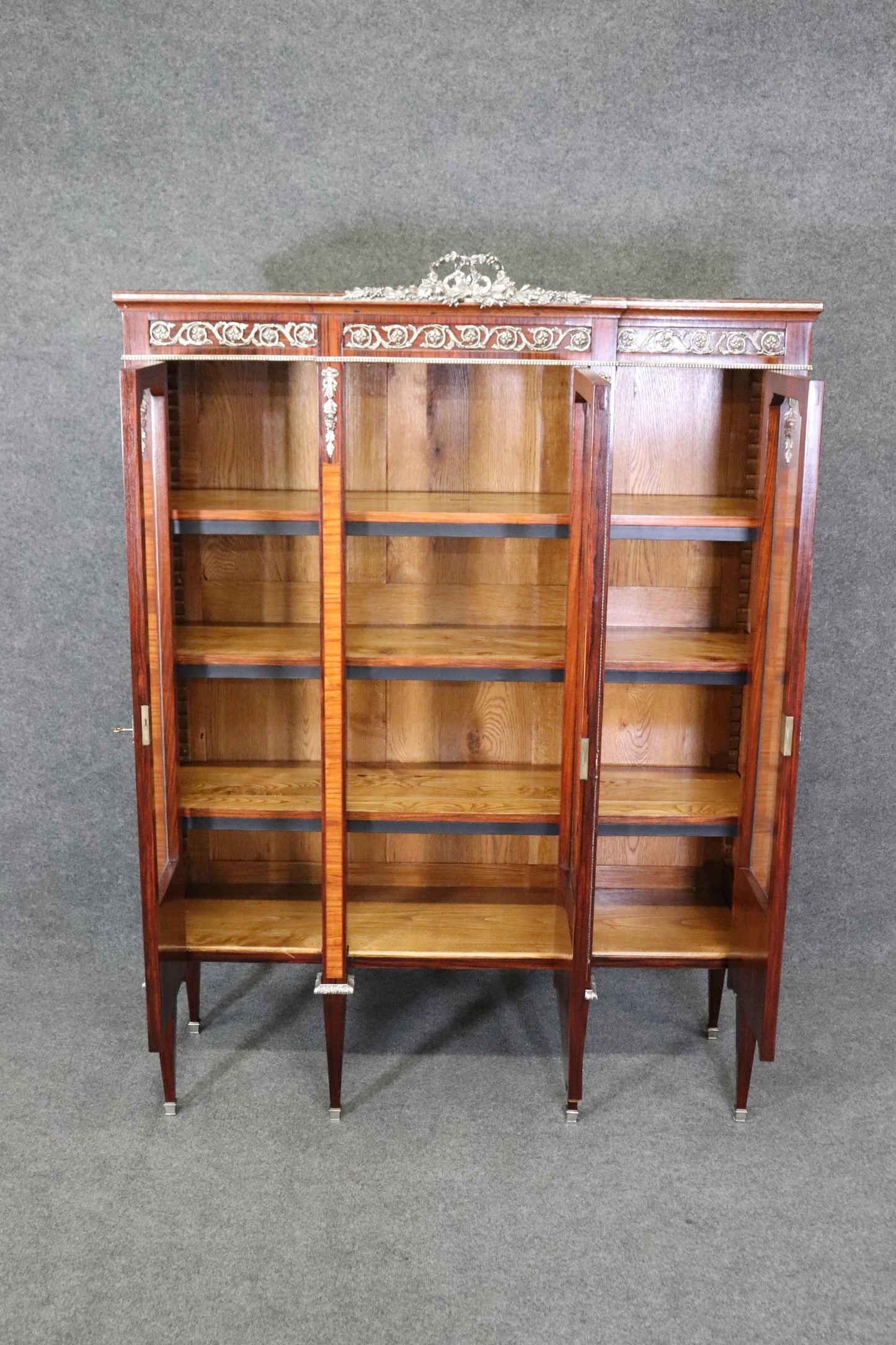 Rosewood and Satinwood Silver Plated Bronze Mounted Louis XVI French Vitrine