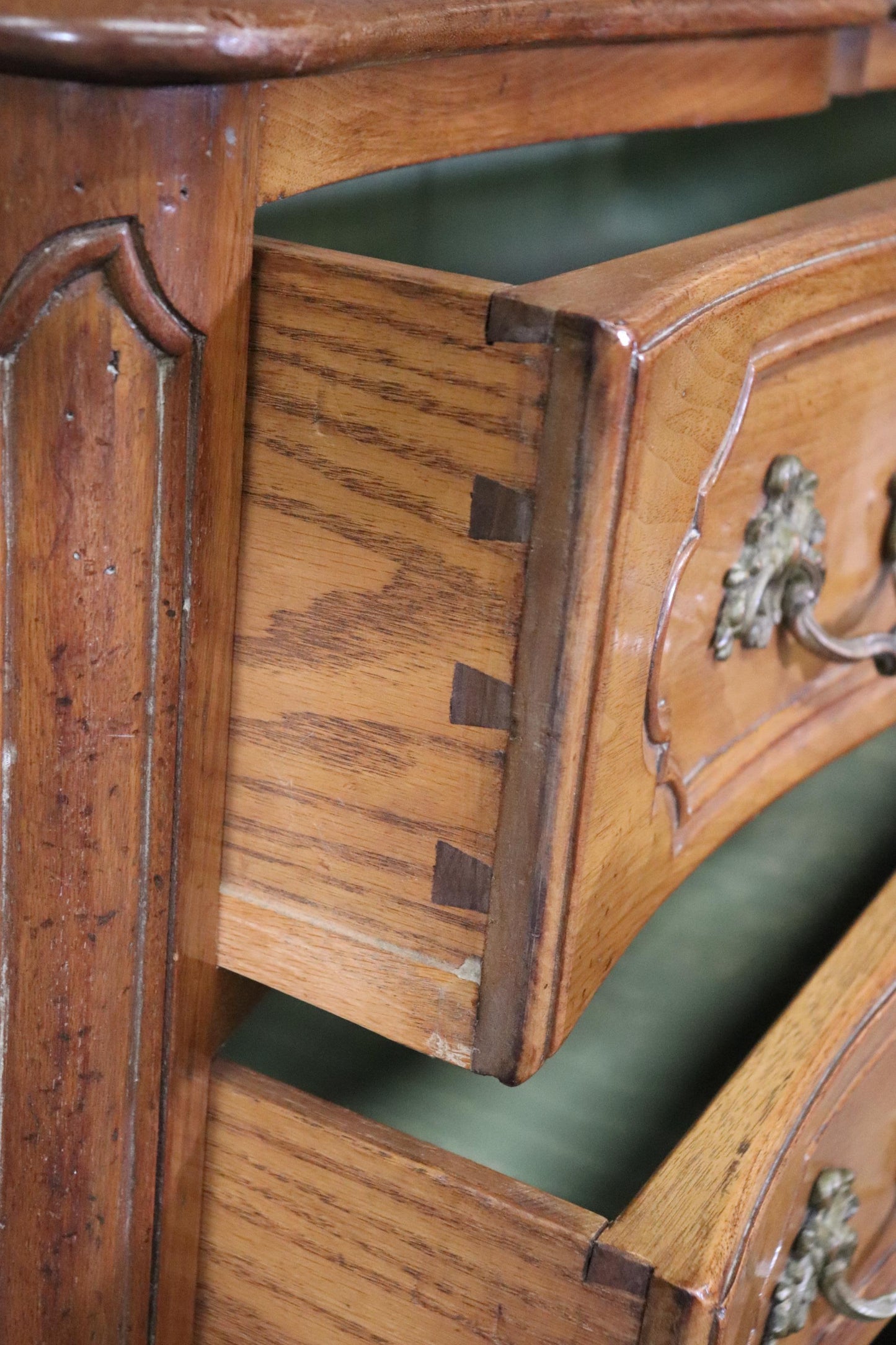 French Louis XV Style Walnut French Country Three Drawer Commode