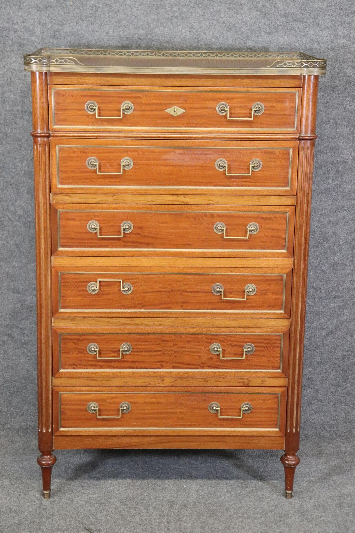 Rare Satinwood French-Made Directoire Brass Trimmed Semanier Dresser