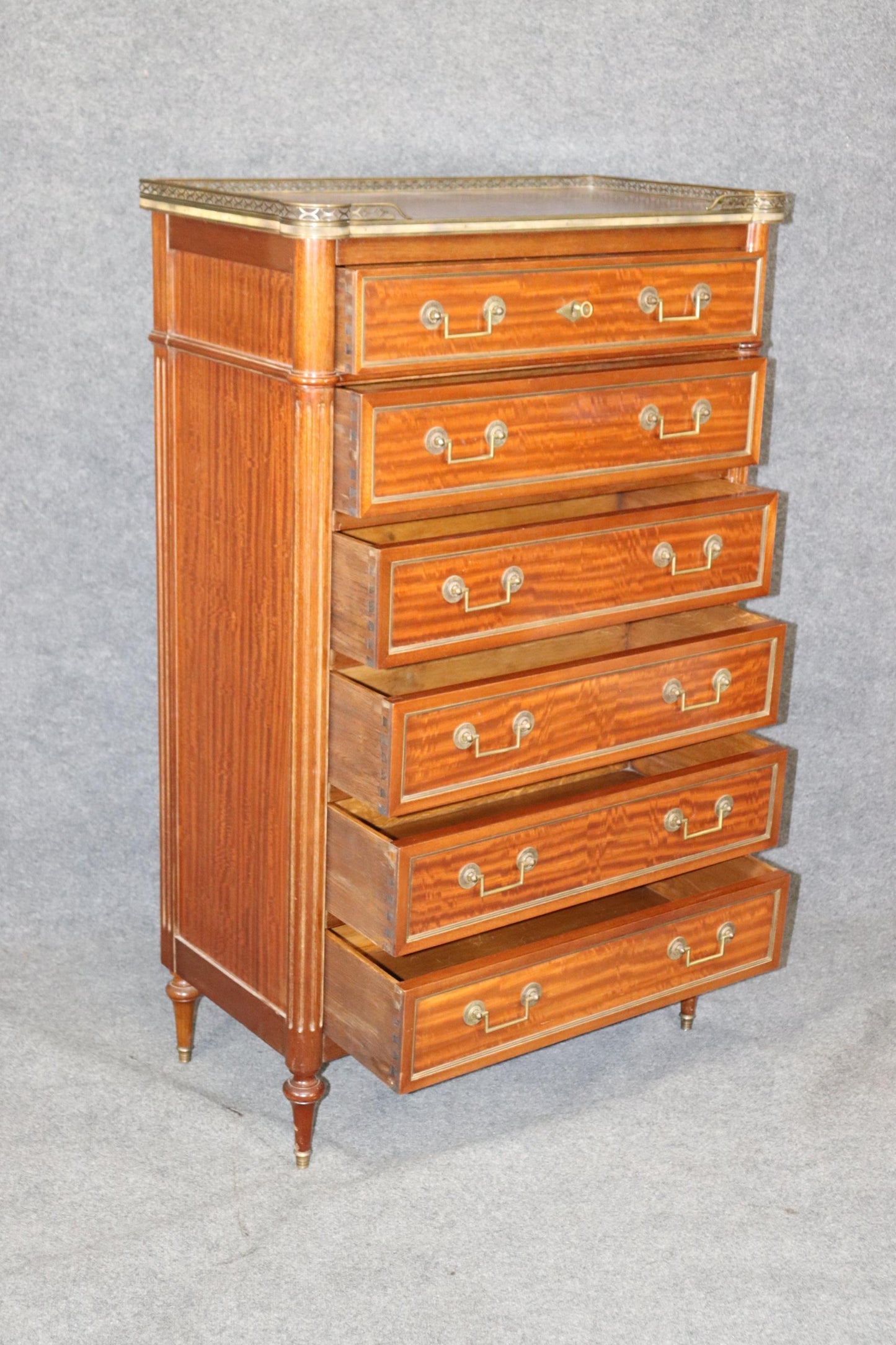 Rare Satinwood French-Made Directoire Brass Trimmed Semanier Dresser