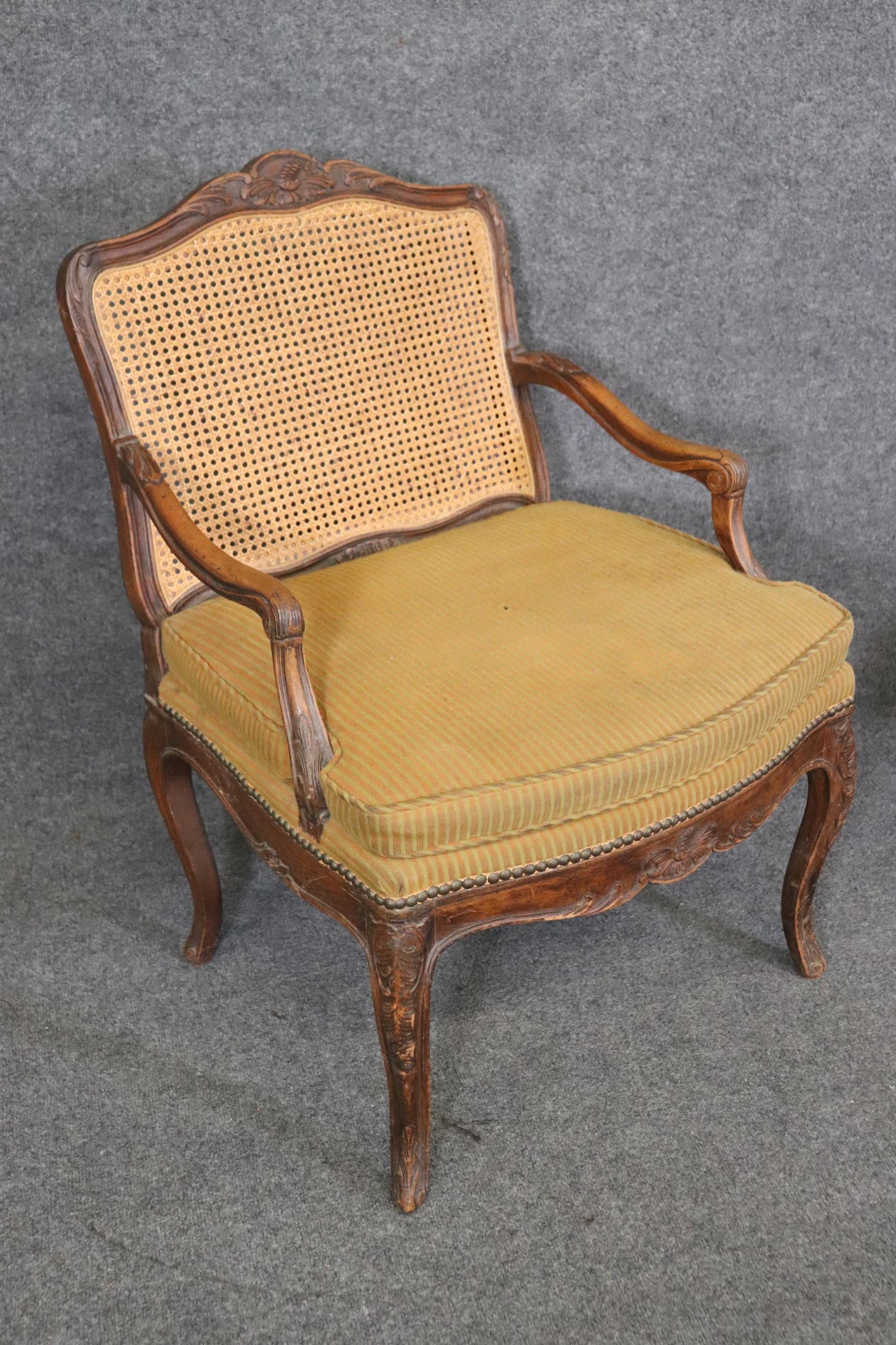 Pair of Cane Back French Louis XV Armchairs