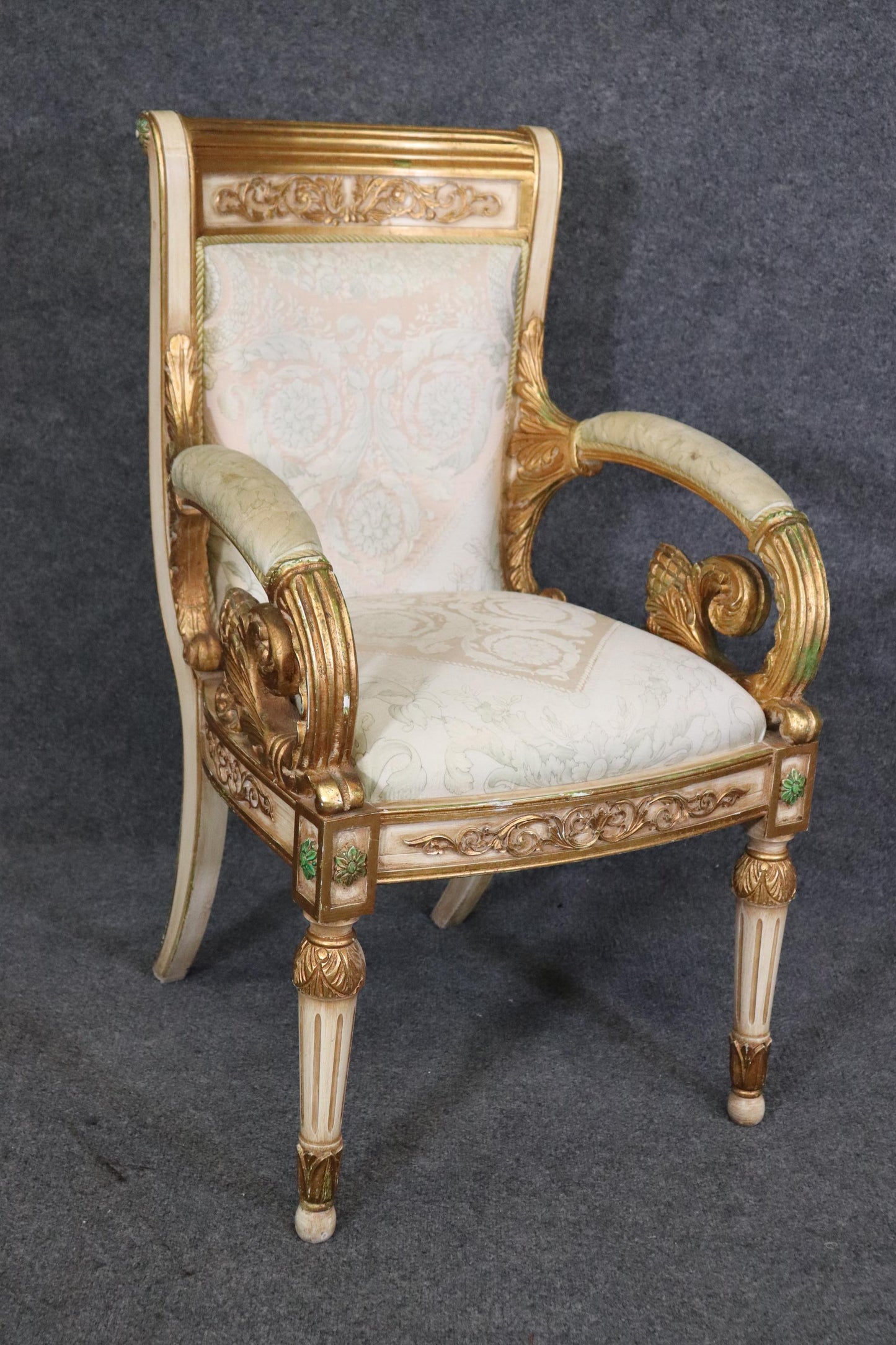 Pair of Versace Style Gilded Armchairs Louis XVI Style