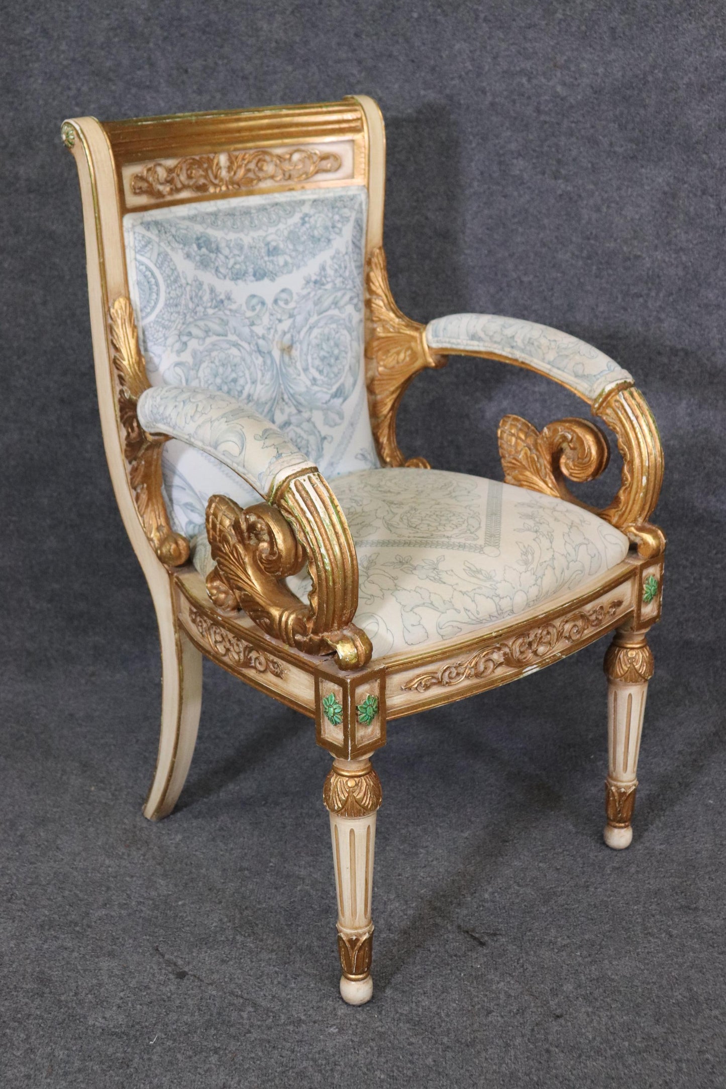 Pair of Ornate Carved Gold Leaf Gilded French Armchairs Circa 1940