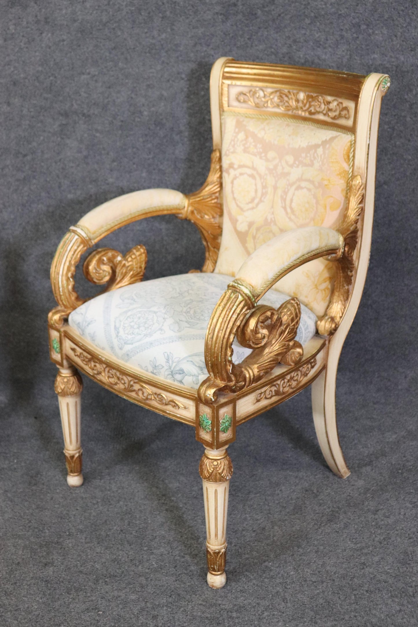 Pair of Ornate Carved Gold Leaf Gilded French Armchairs Circa 1940