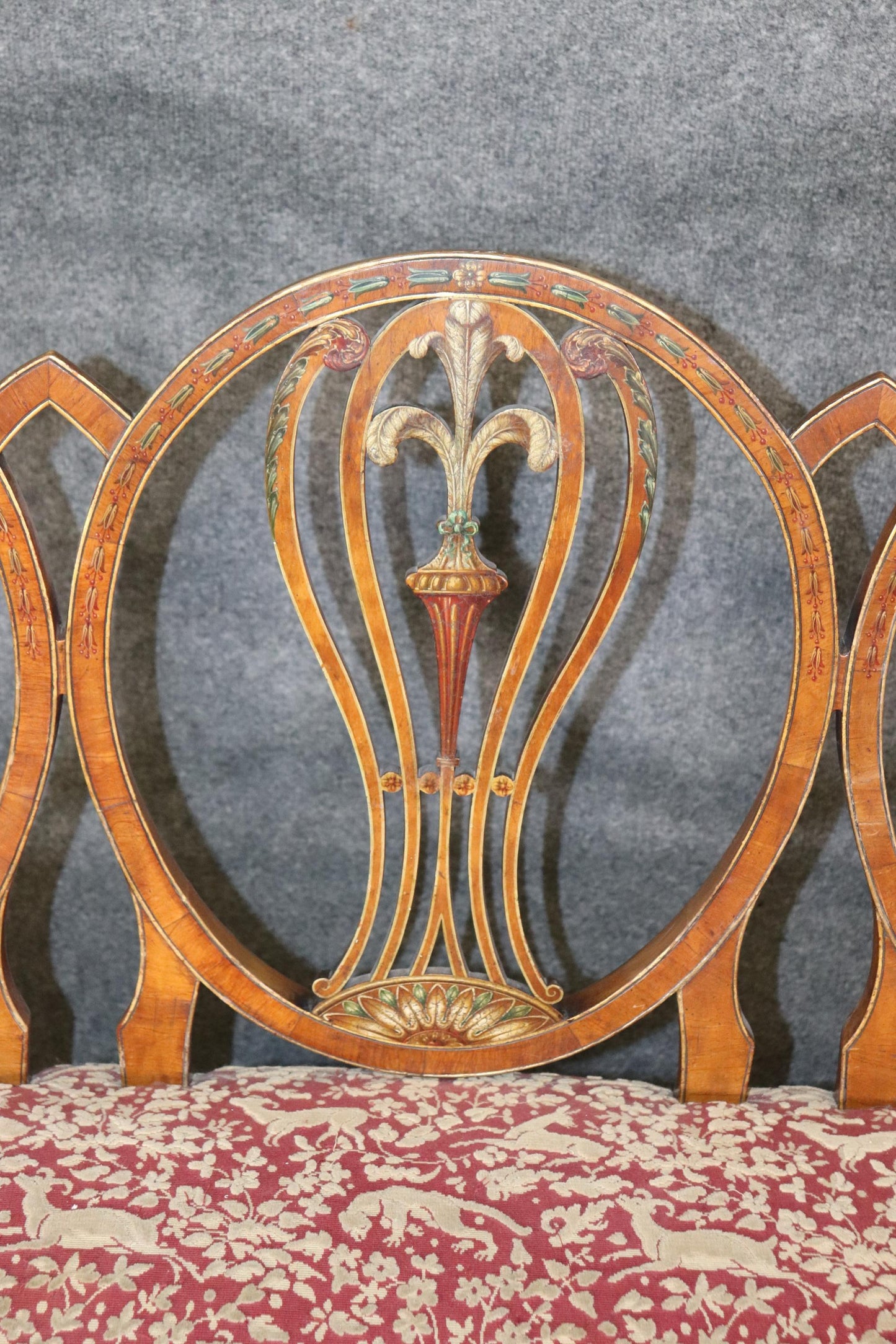 Incredible Adams Painted Decorated Triple Oval Back Settee Circa 1910