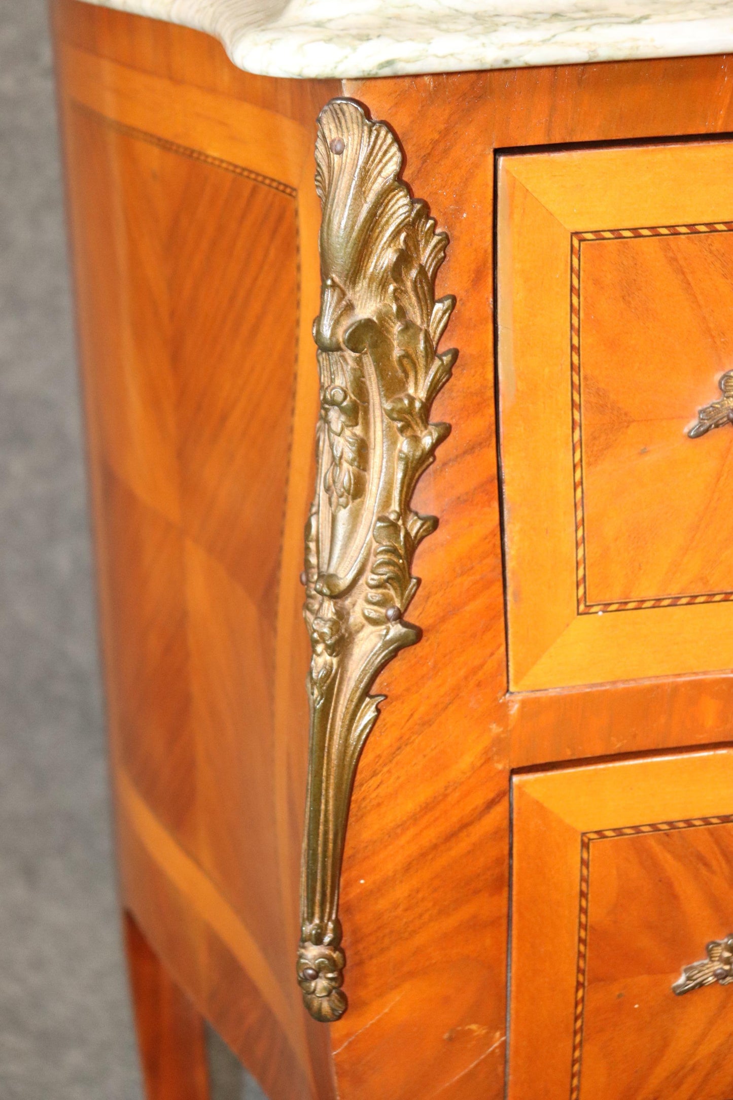 Pair of Kingwood and satinwood Marble Top French Louis XV Commodes