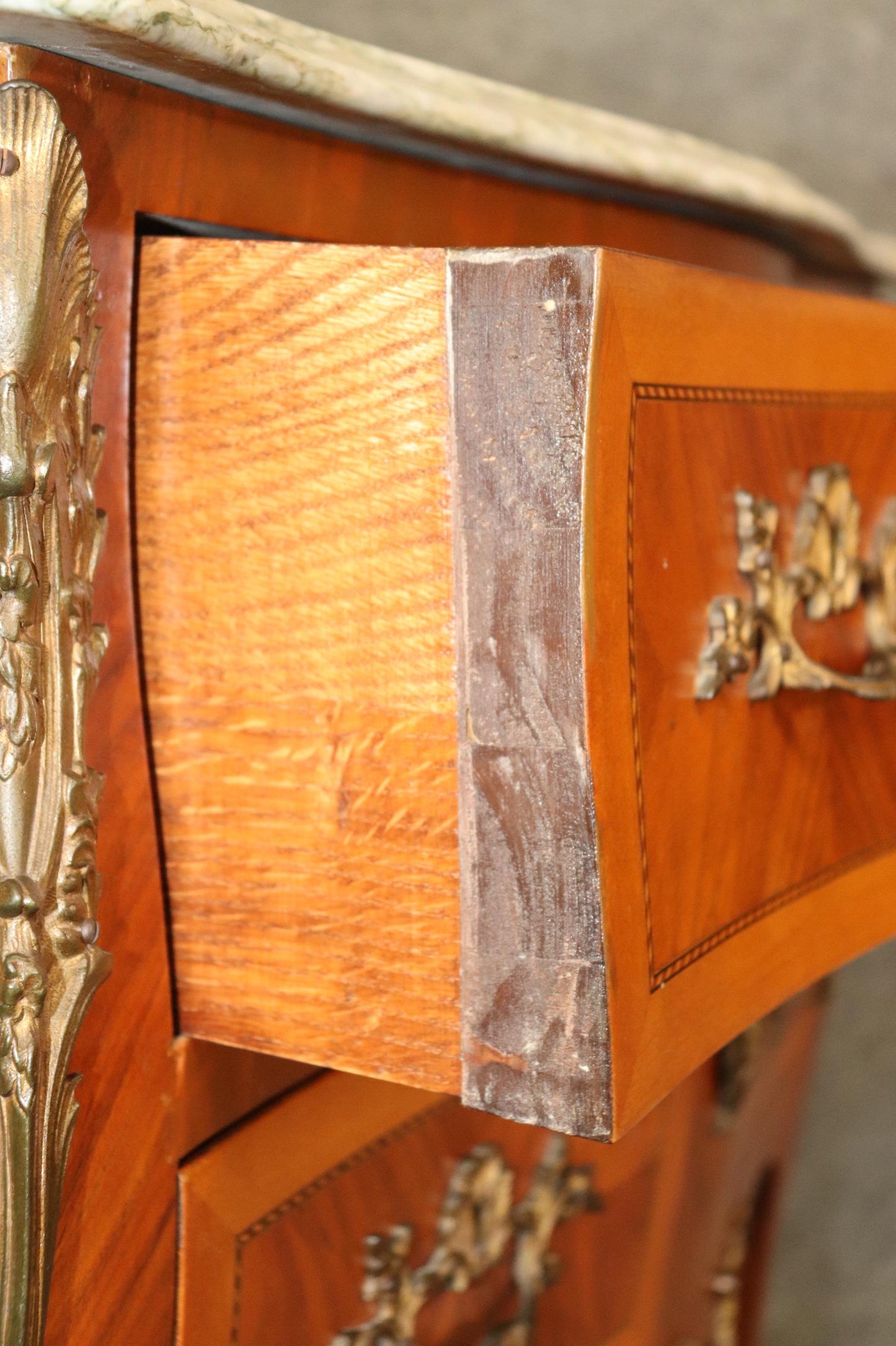 Pair of Kingwood and satinwood Marble Top French Louis XV Commodes