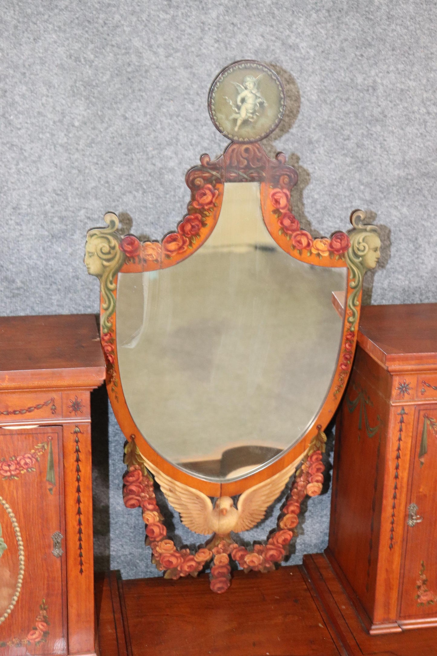 Fine Quality Gillow & Co Satinwood Paint Decorated Ladies Vanity Circa 1890s