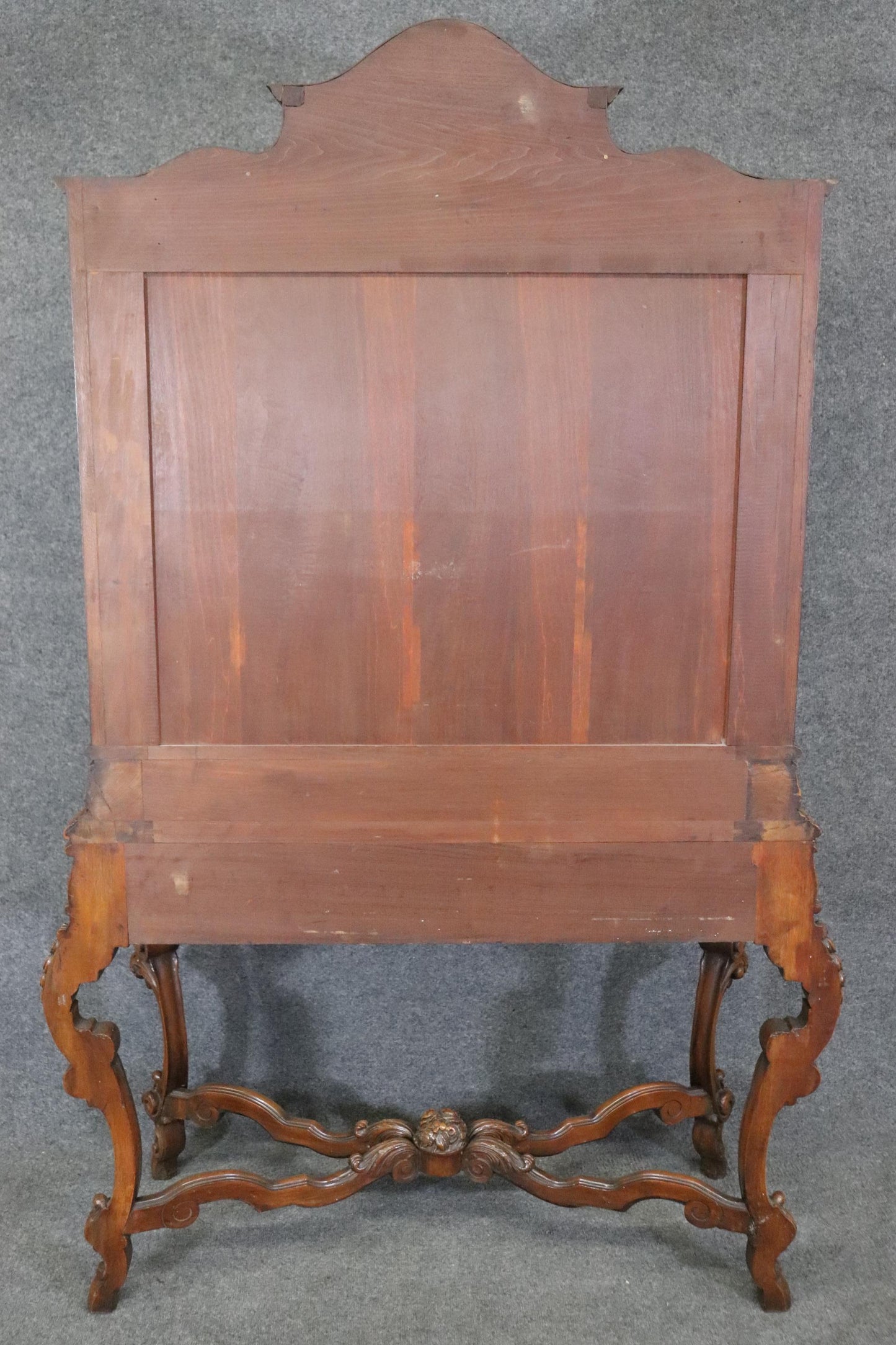 Tall Inlaid Carved Walnut French Louis XV China Cabinet Bar Circa 1920