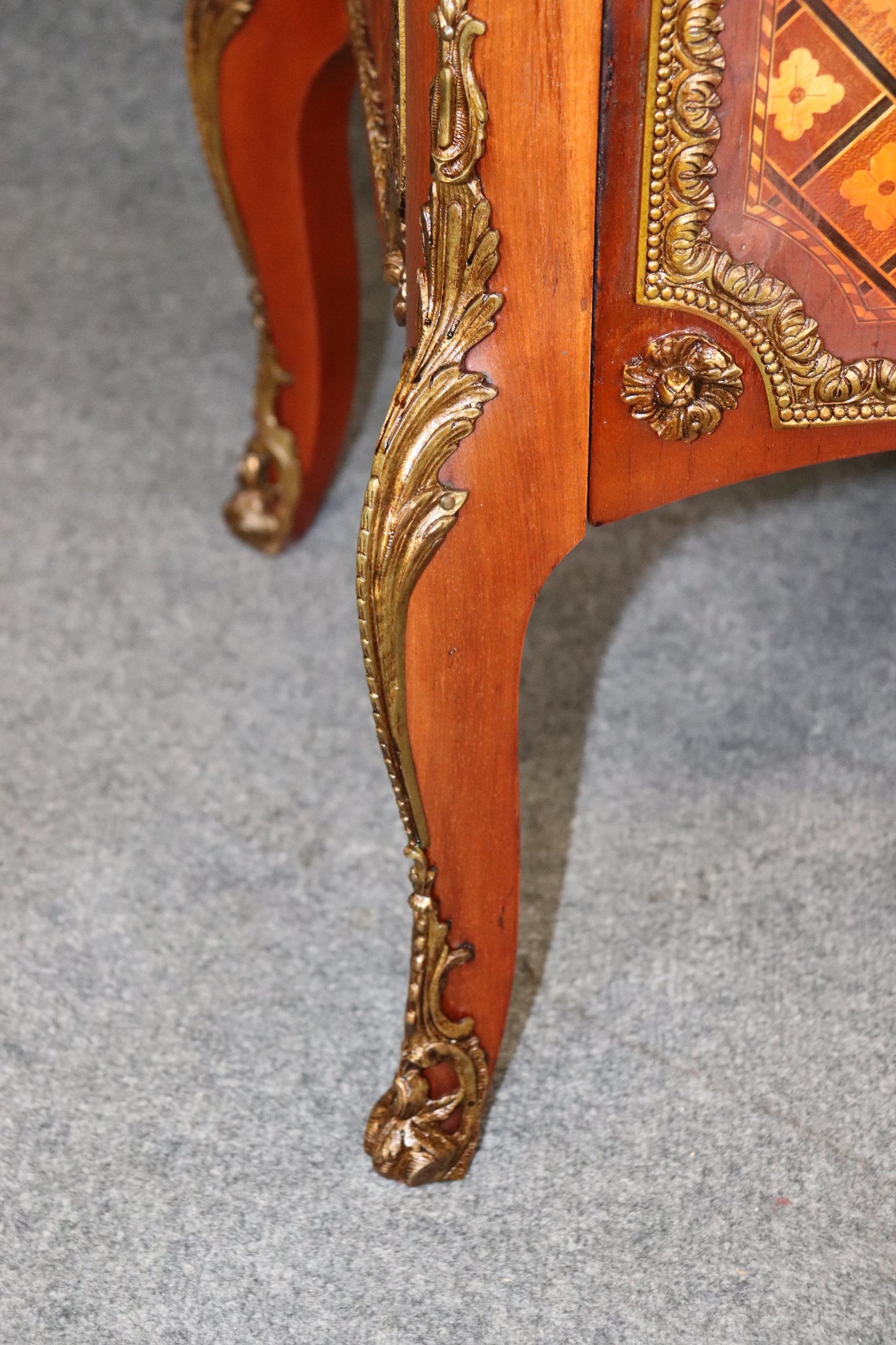 Superb Inlaid French Louis XV Bronze Mounted Marble Top Commode