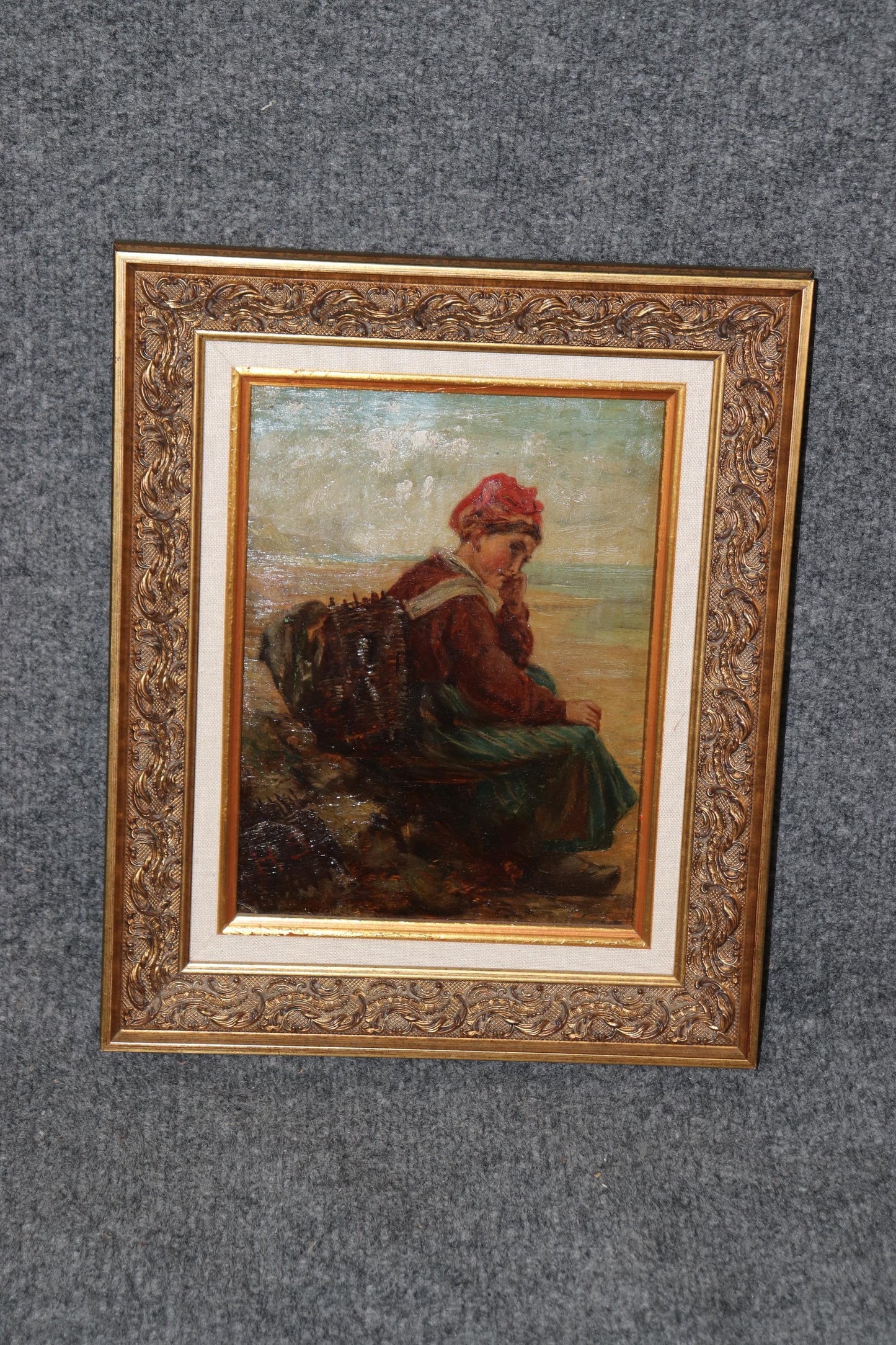 Beautiful Signed Oil on Board Early 1900s Era Painting of Young Woman