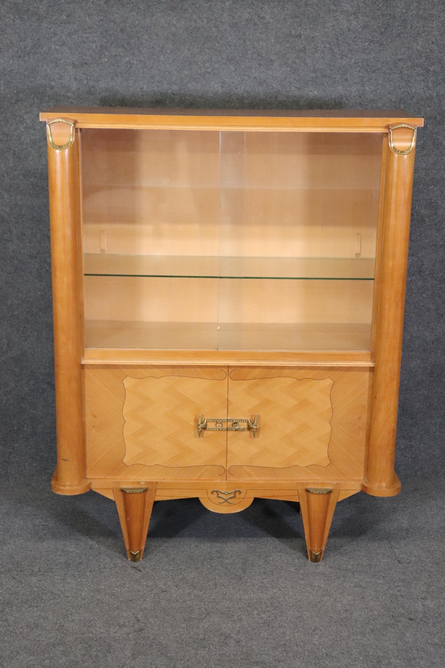 Manner of Andre Arbus Sycamore Art Deco Mid Century Modern China Cabinet