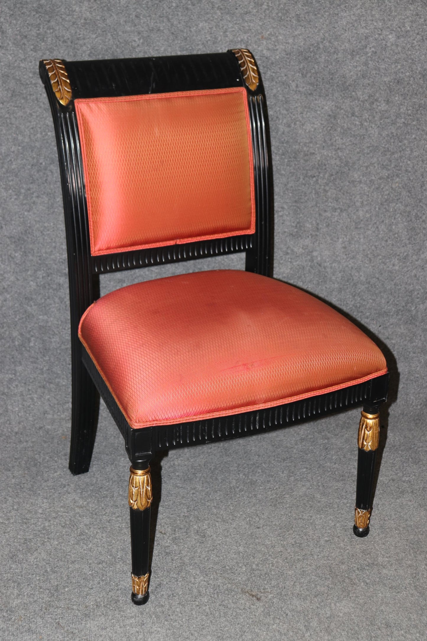 Set of 10 Ebonized Lacquered and Gilded French Directoire Dining Chairs