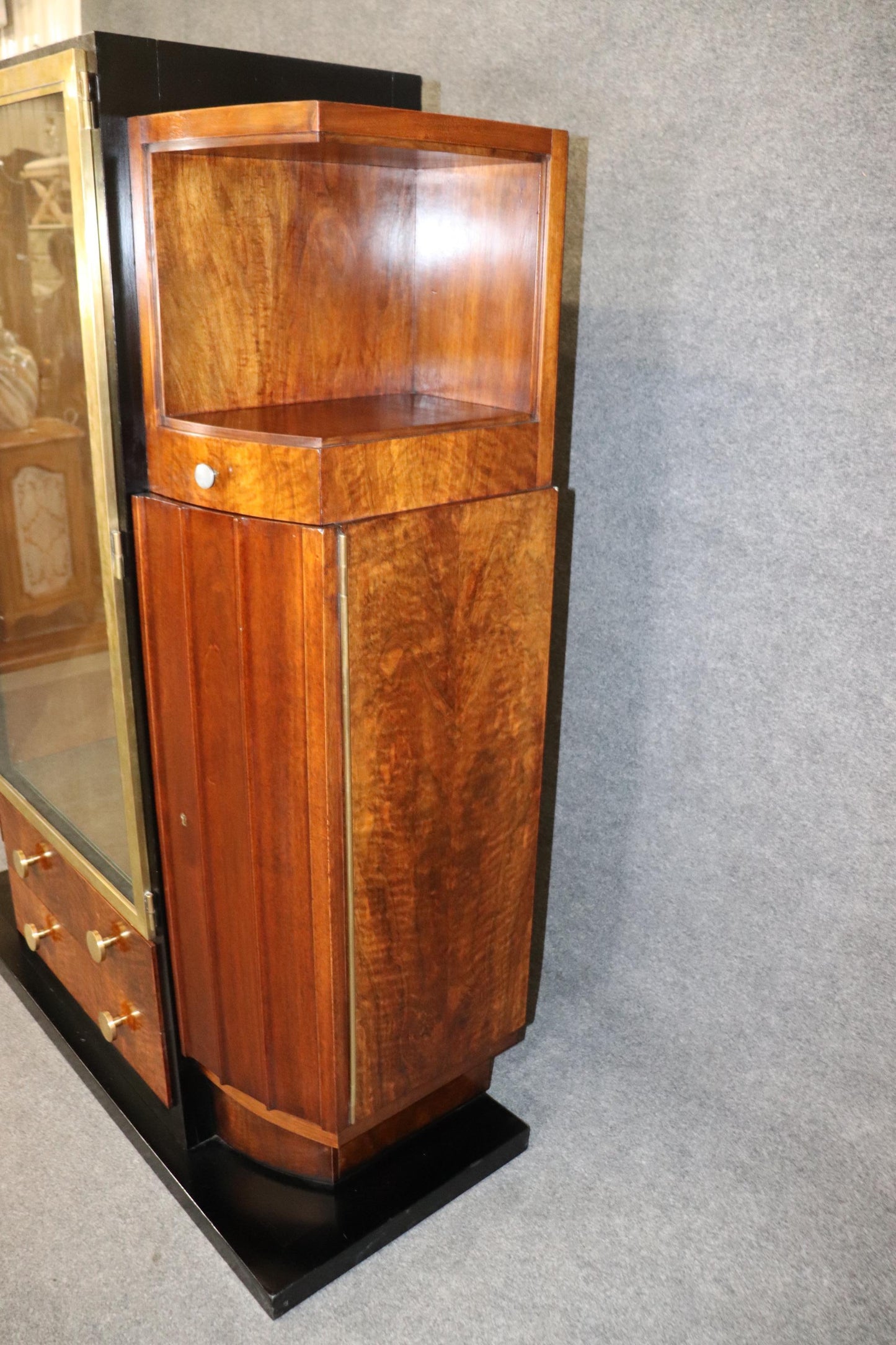 Fantastic Signed French Art Deco Highly Figured Mahogany and Brass Circa 1920