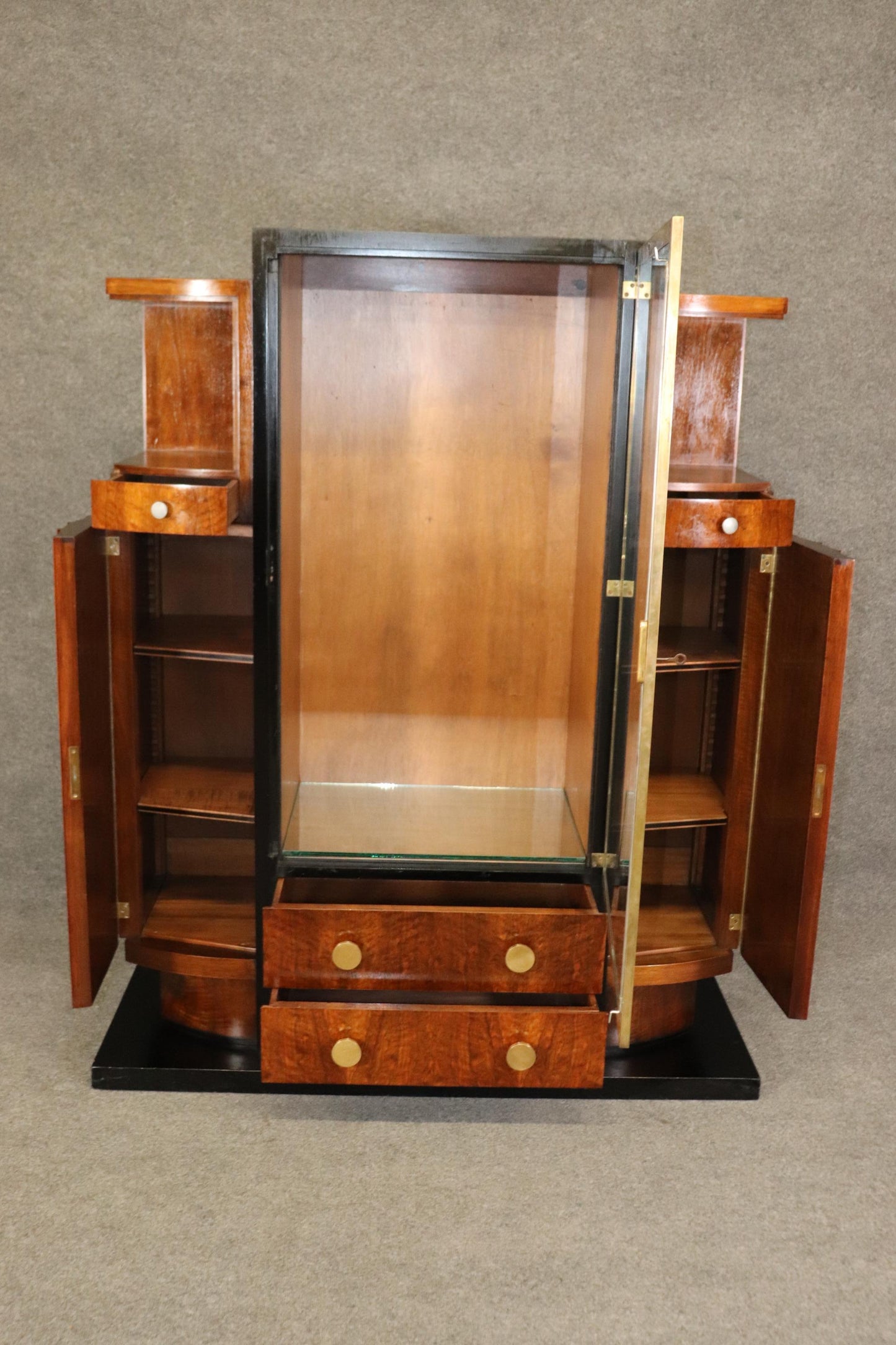 Fantastic Signed French Art Deco Highly Figured Mahogany and Brass Circa 1920