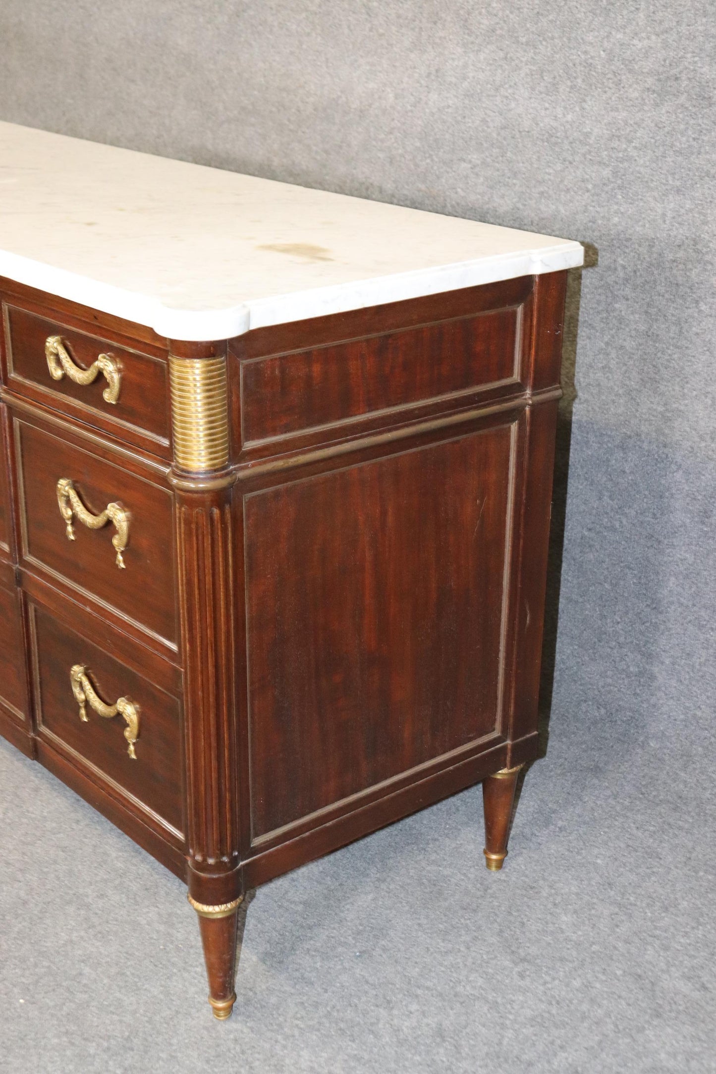 Signed Maison Jansen Mahogany Louis XVI Directoire Marble Top Commode Dresser