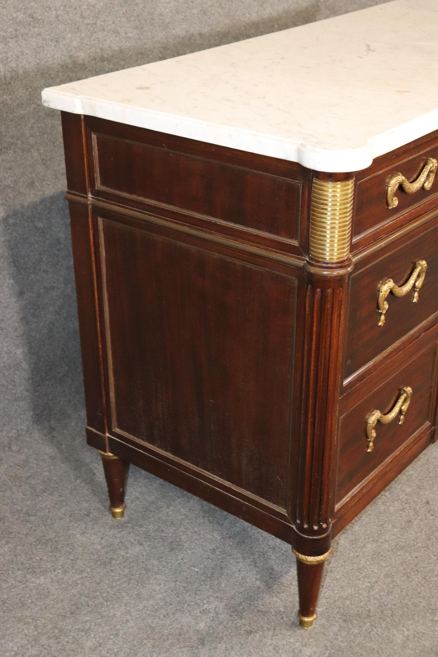 Signed Maison Jansen Mahogany Louis XVI Directoire Marble Top Commode Dresser