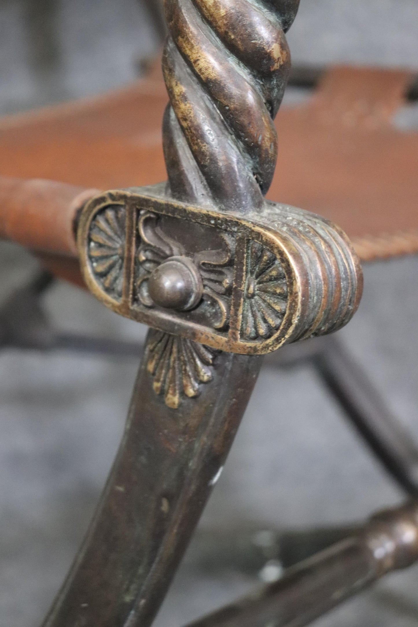 Fantastic Bronze and Leather Lion Head Savonarolla Chair