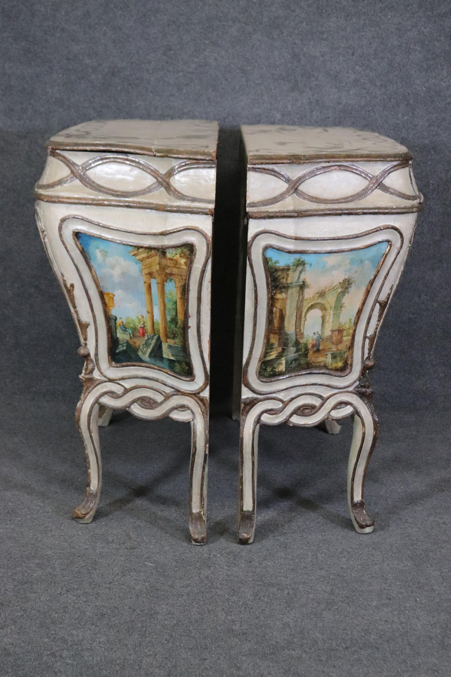 Rare Pair Period 18th Century Paint Decorated Venetian Commodes Cabinets