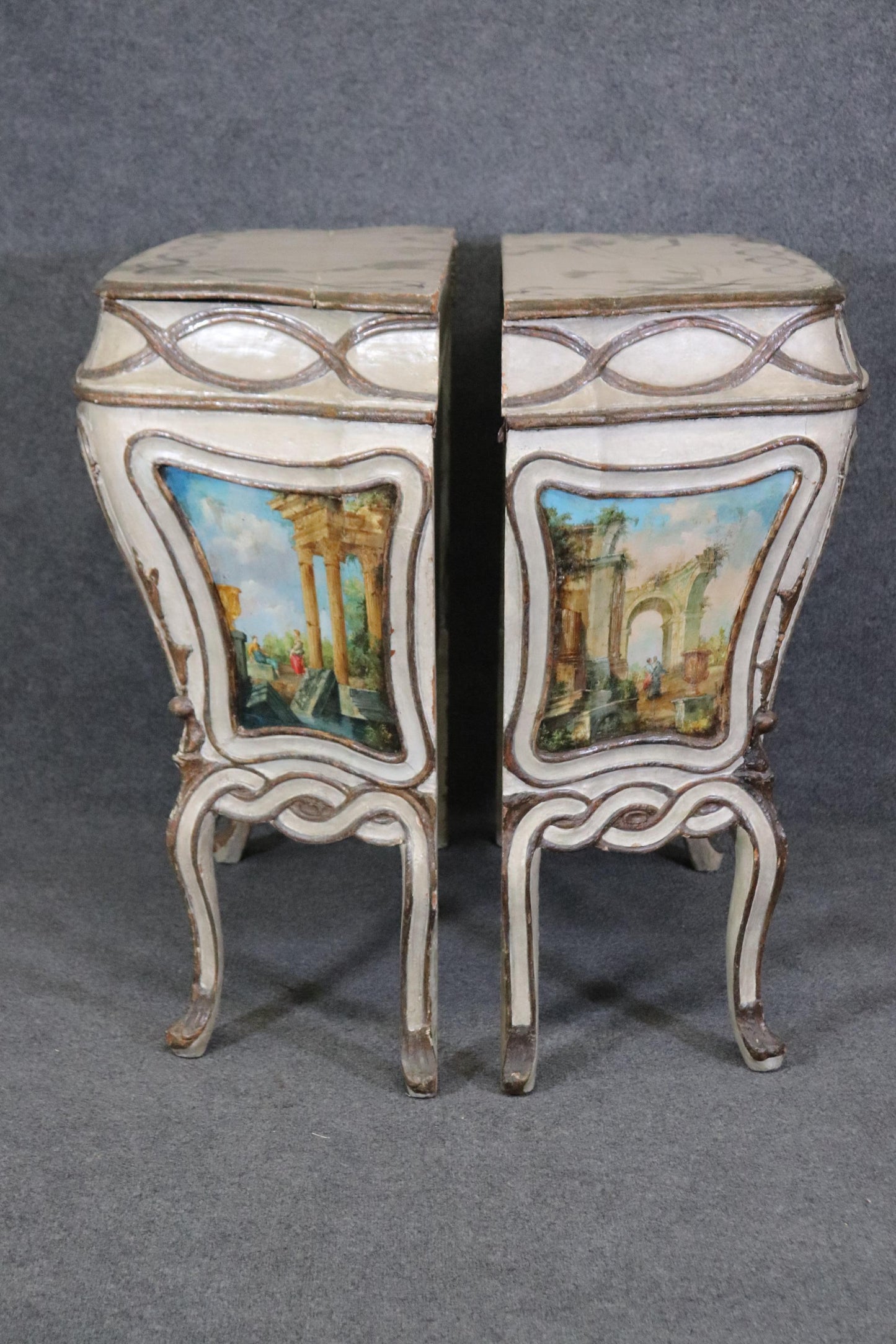 Rare Pair Period 18th Century Paint Decorated Venetian Commodes Cabinets