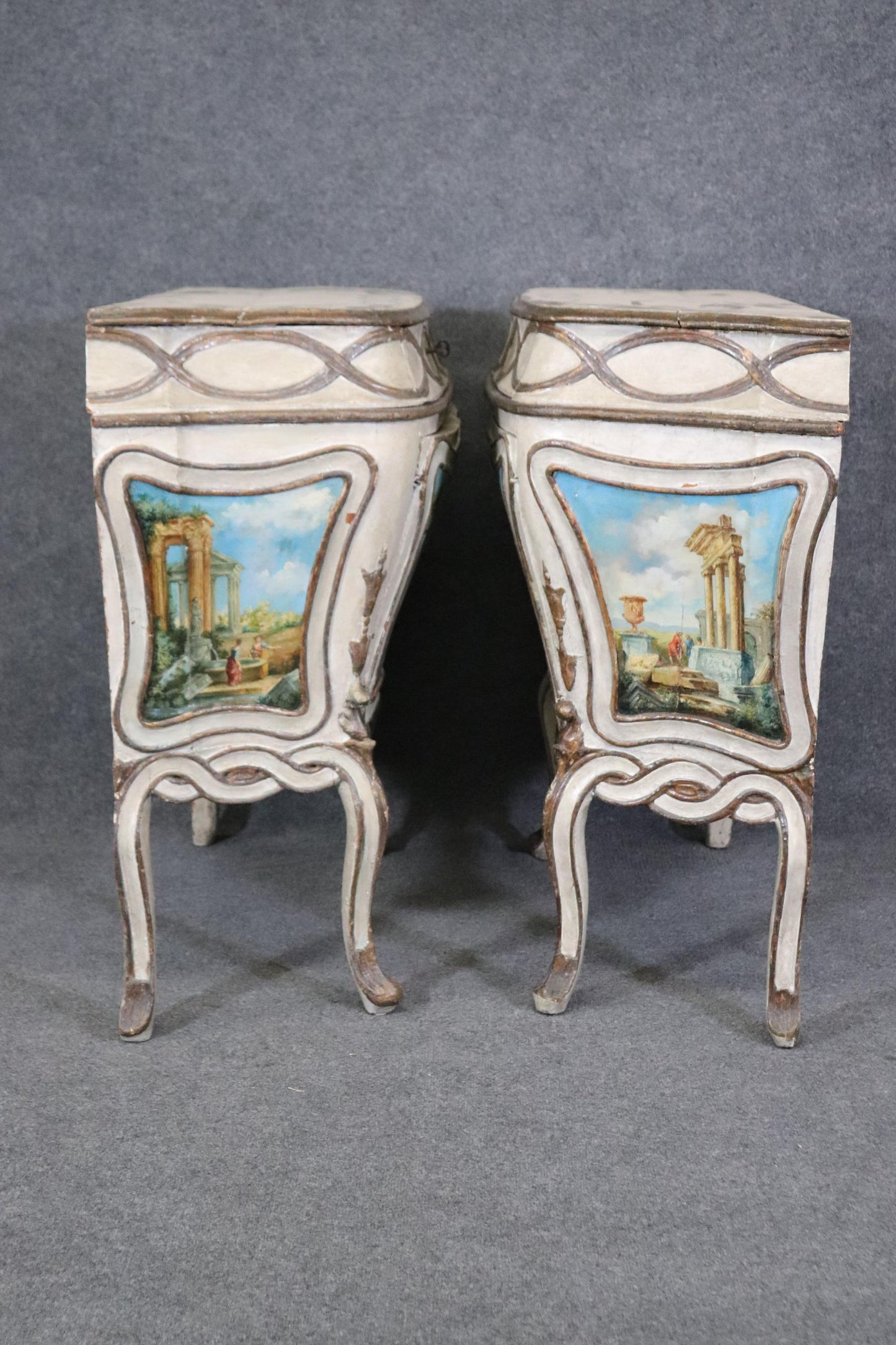 Rare Pair Period 18th Century Paint Decorated Venetian Commodes Cabinets