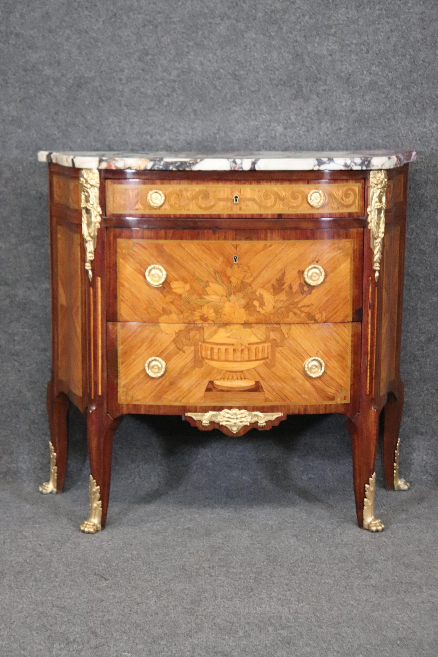 Museum Quality Restored 19th Century Inlaid Marble Top Louis XV Bronze Commode