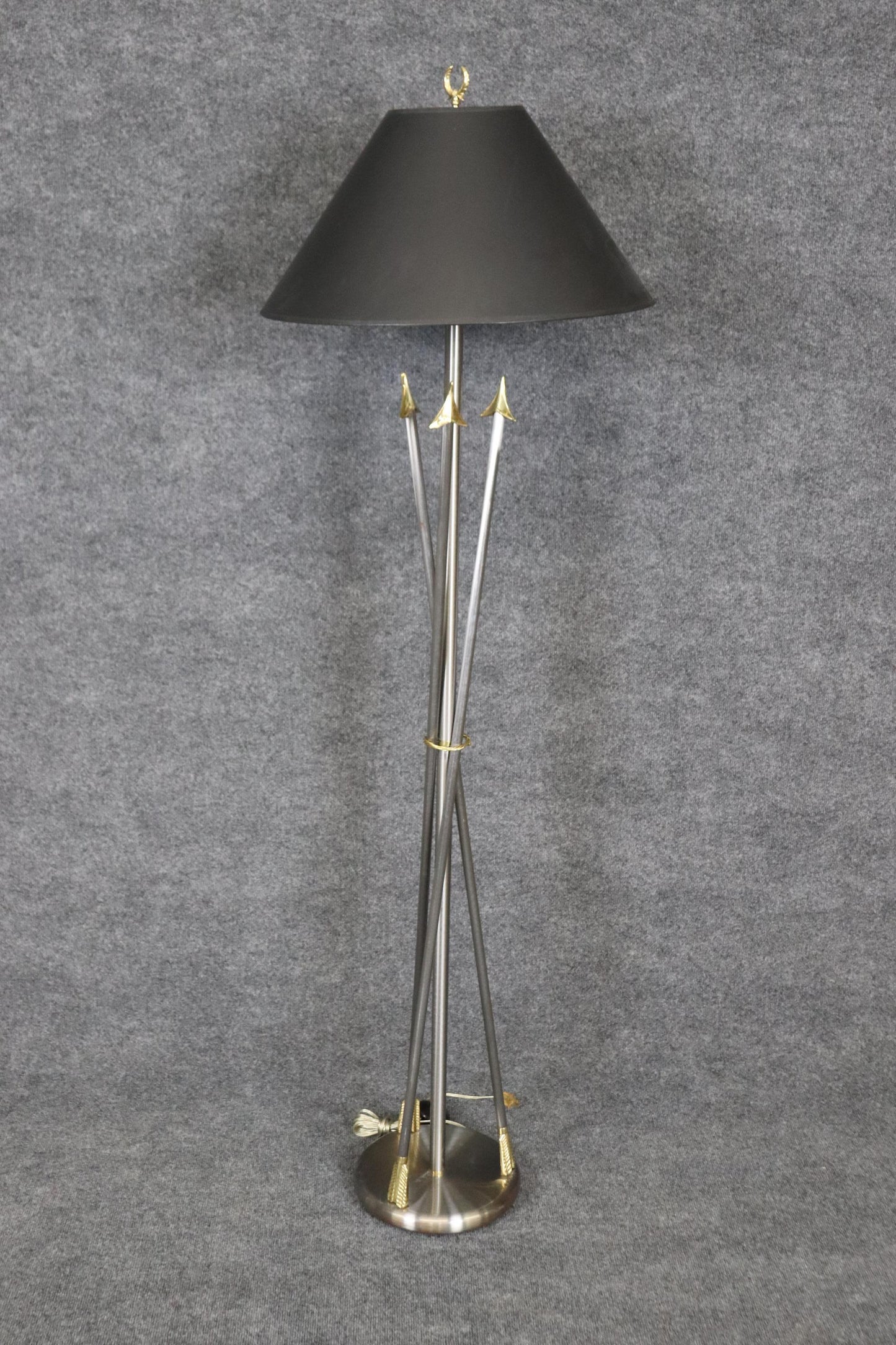 Pair of Maison Jansen Style Brass and Steel Floor Lamps