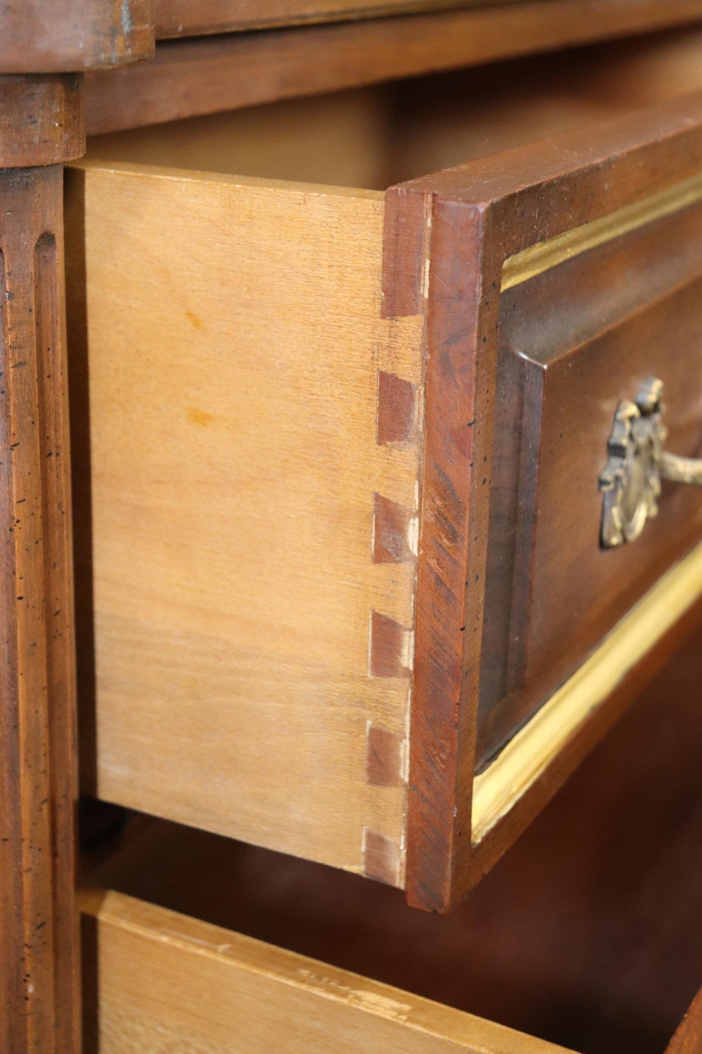 Pair of Superb Quality French Louis XVI Style Walnut and Brass Nightstands