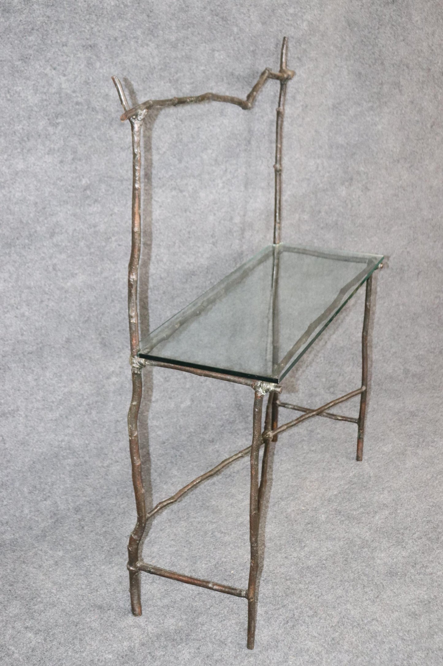 Unique Faux Bois Bronze and Glass Giacometti Style Console Table