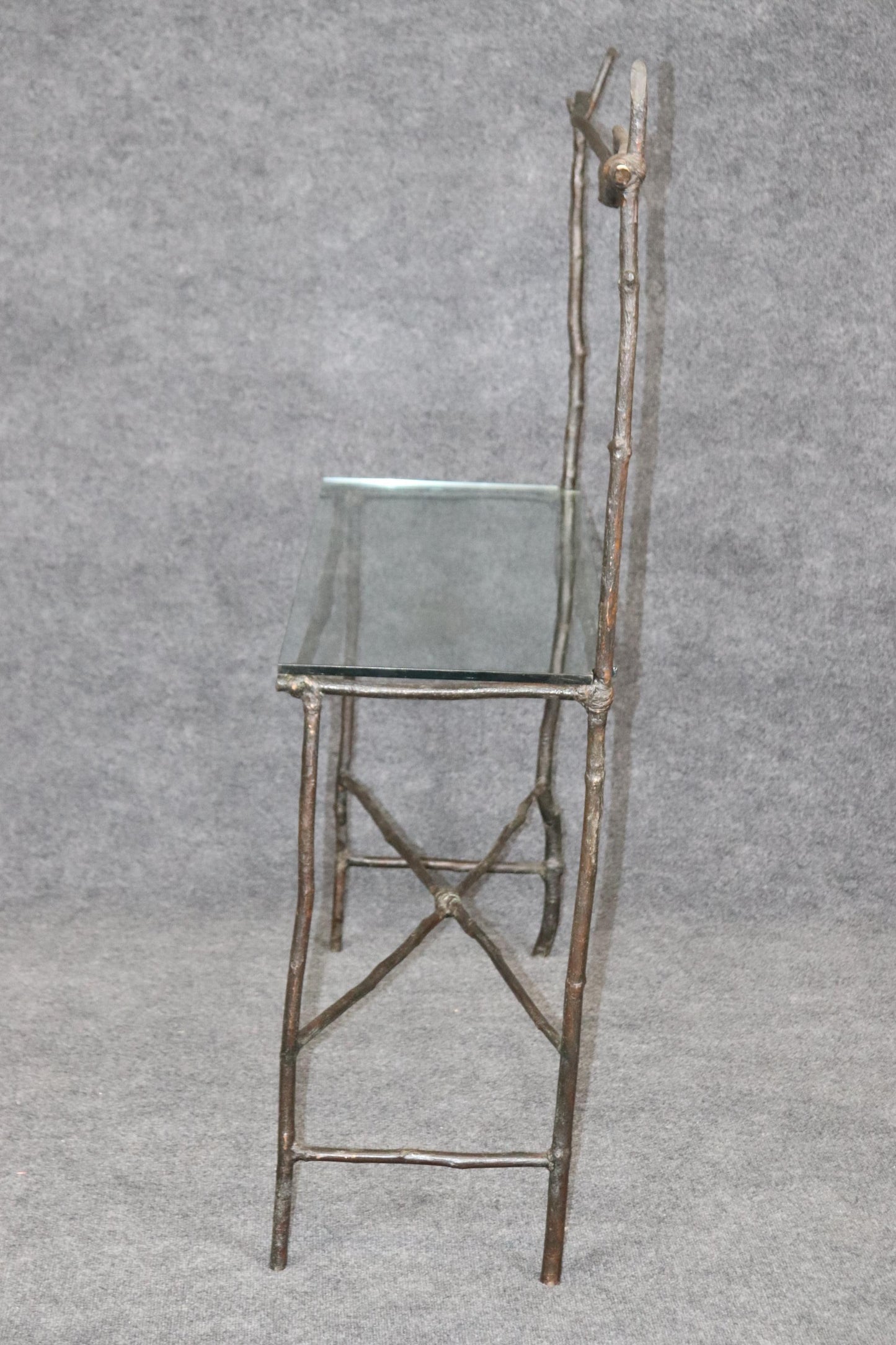 Unique Faux Bois Bronze and Glass Giacometti Style Console Table