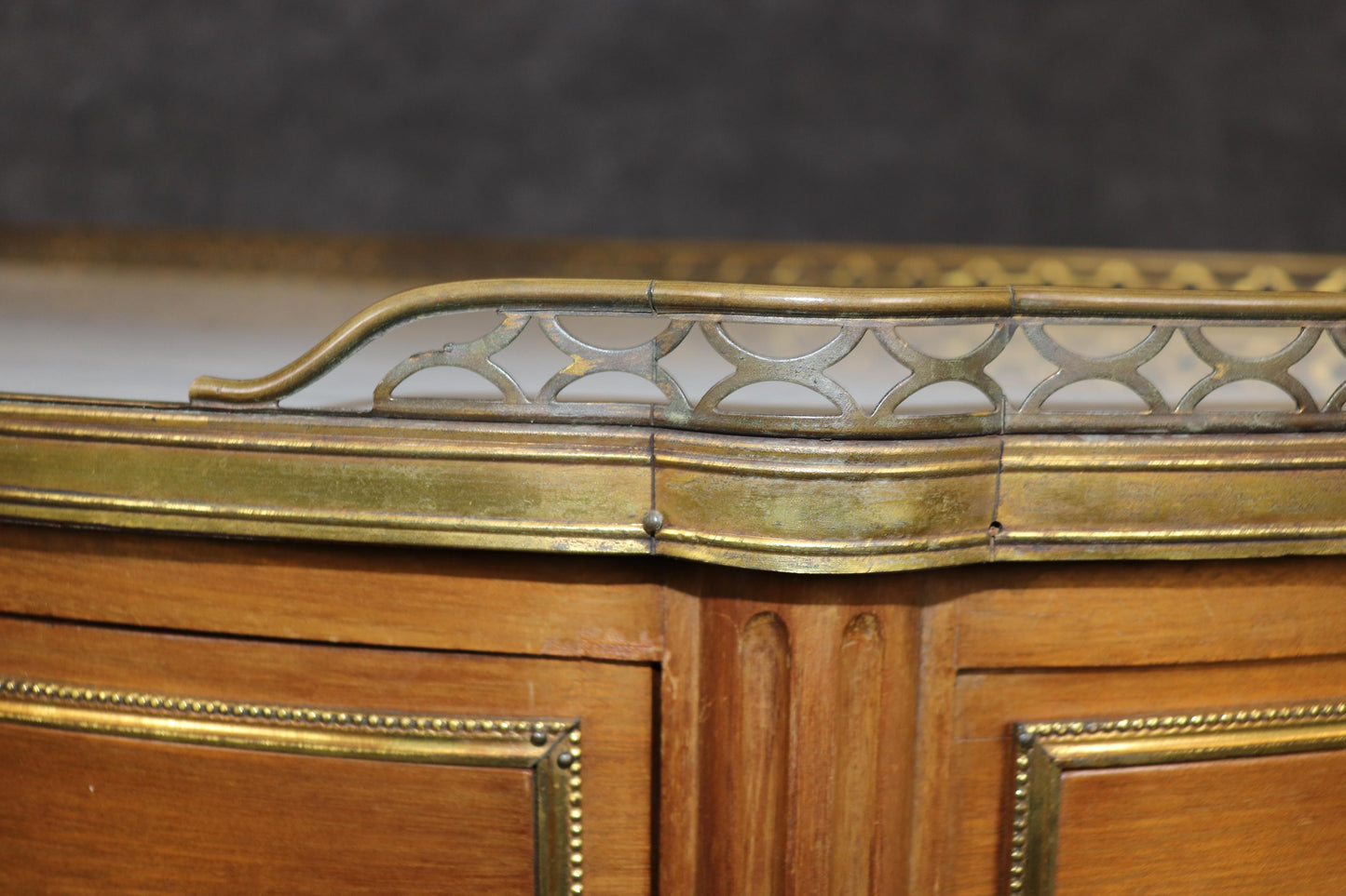 Superb Pair of Marble Top Bronze Mounted French Demilune Console Tables