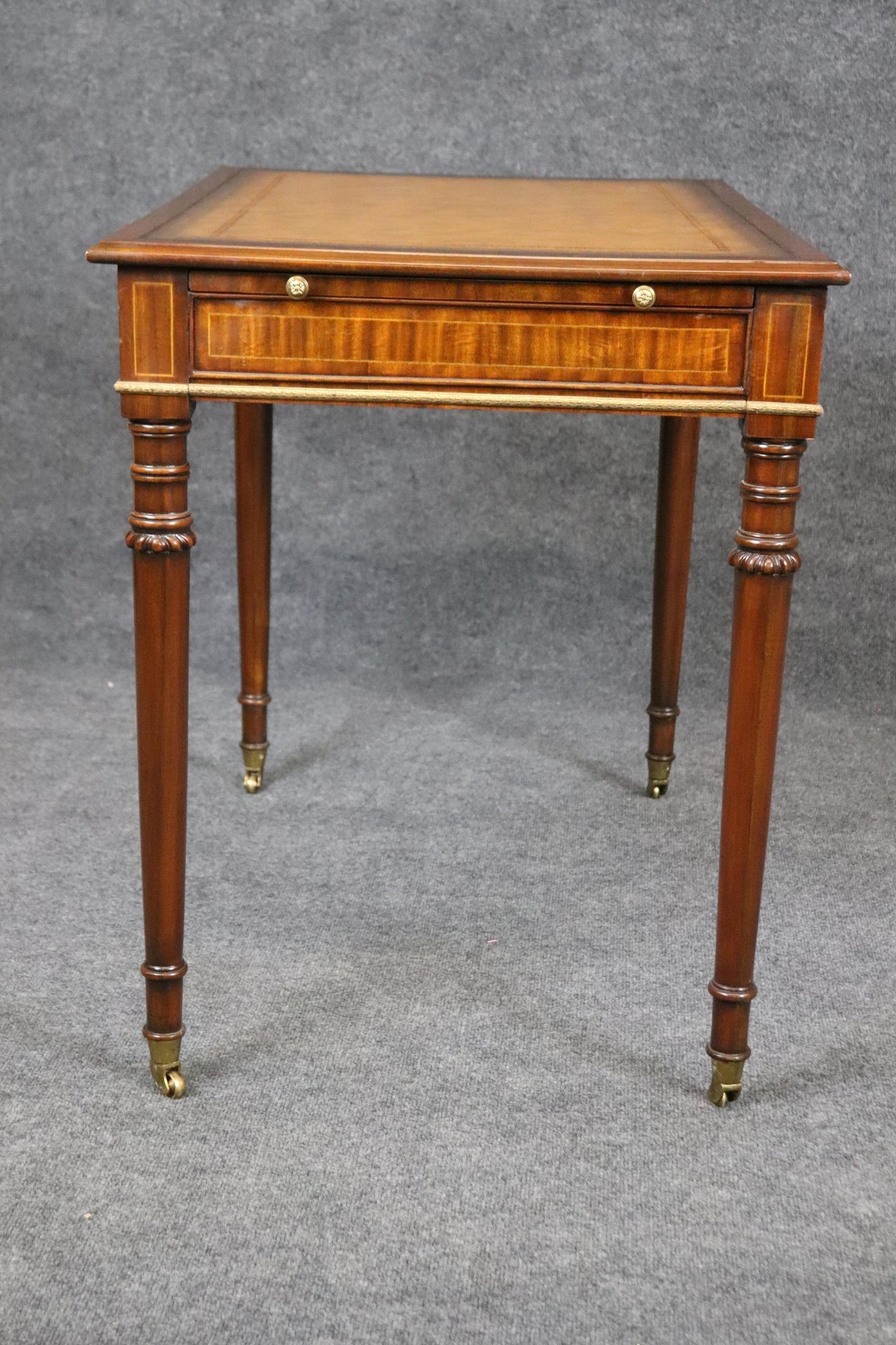 Yellow Ochre Leather Top Maitland Smith Regency Mahogany Desk with Trays