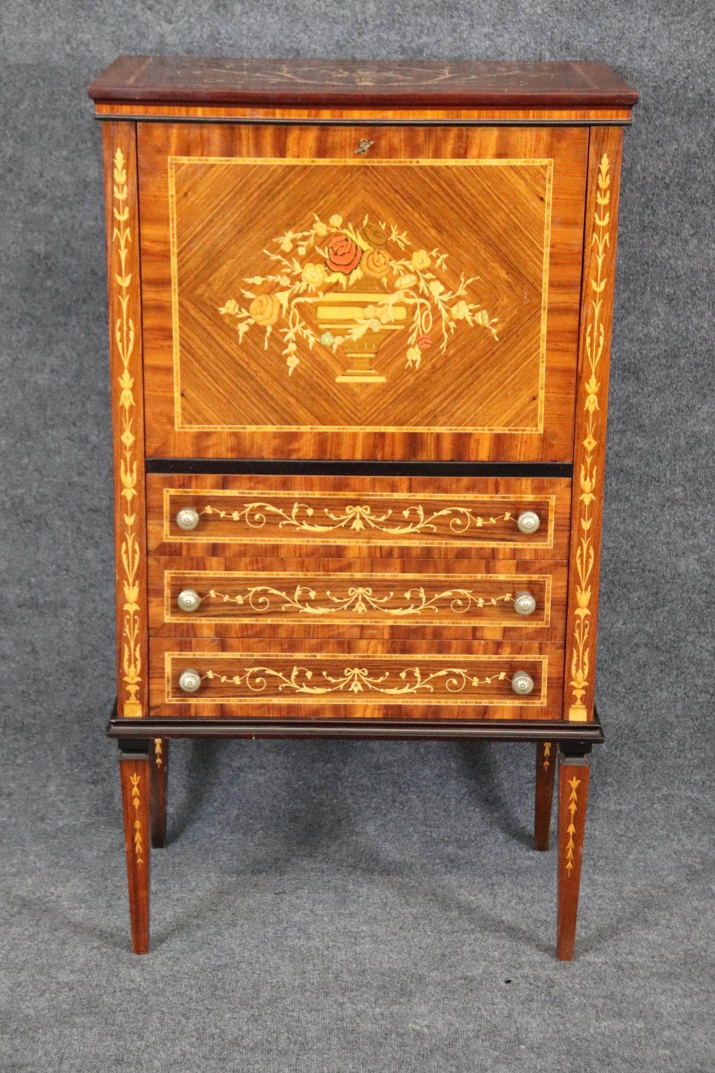 Rare Italian Marquetry Dry Martini Liquor Bar Cabinet Circa 1960