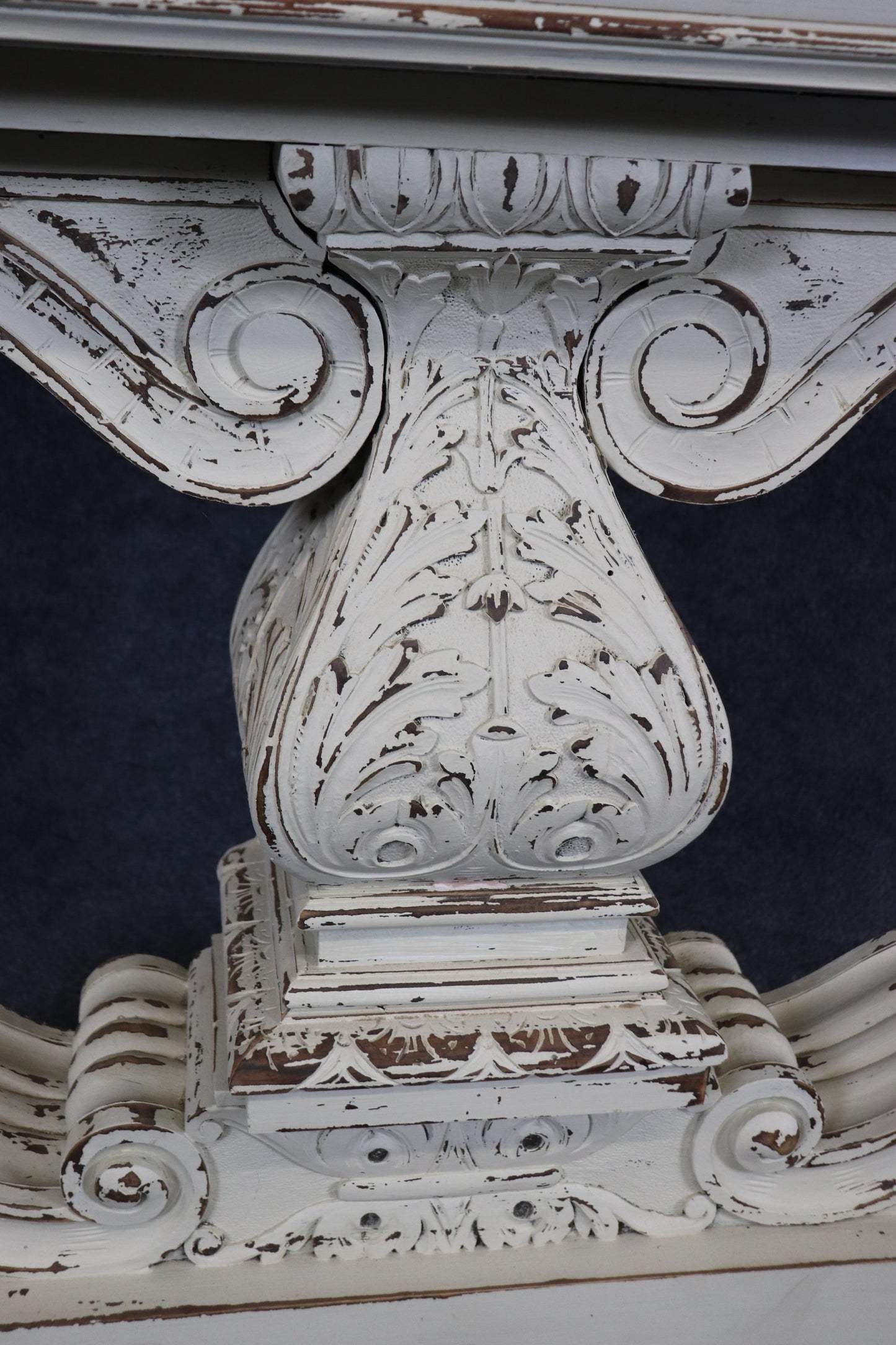 Pair of Distressed White Painted Carved Jacobean Style Console Tables