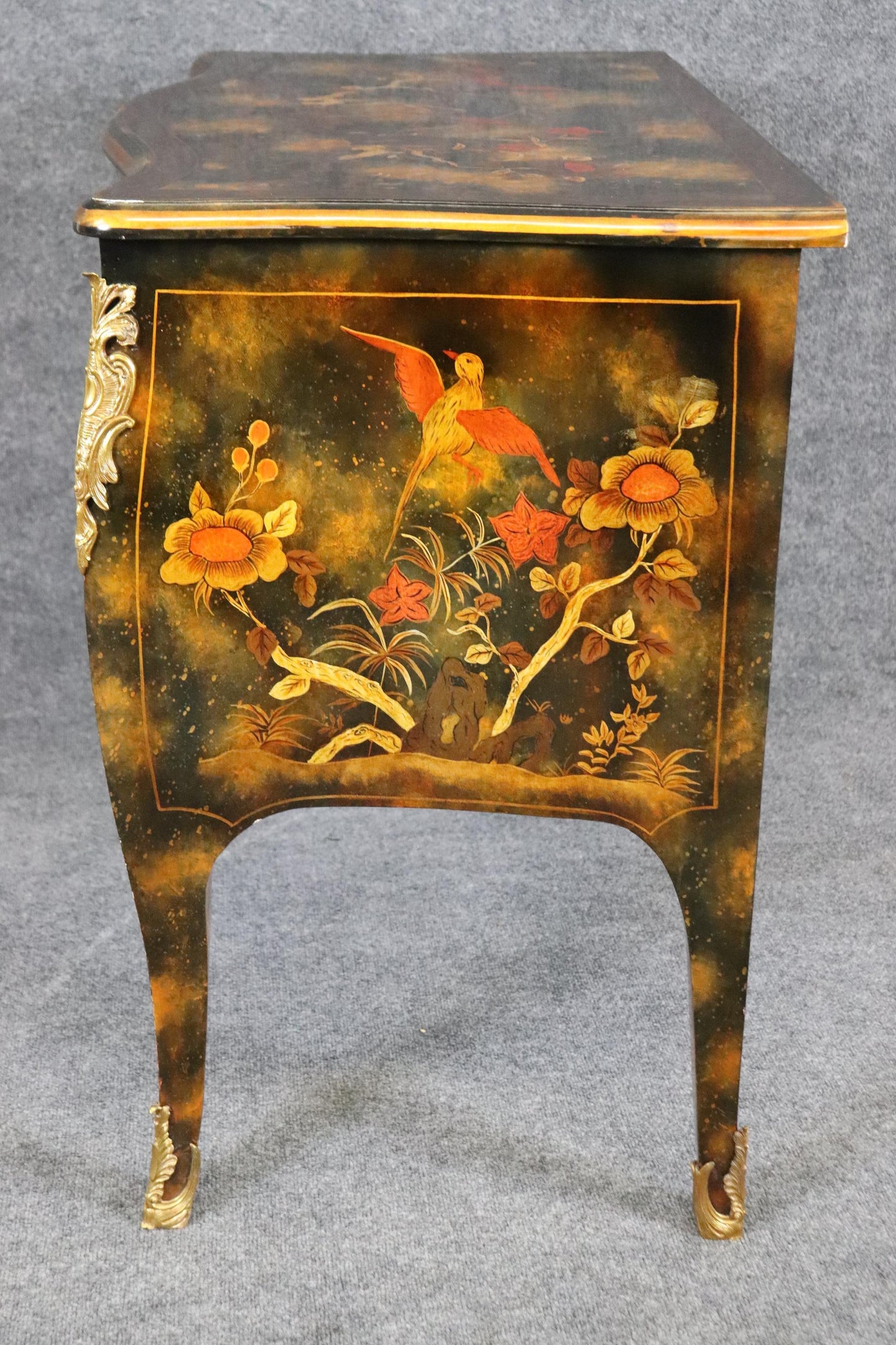 Maitland Smith Attributed Painted Chinoiserie Bombe Louis XV Style Commode