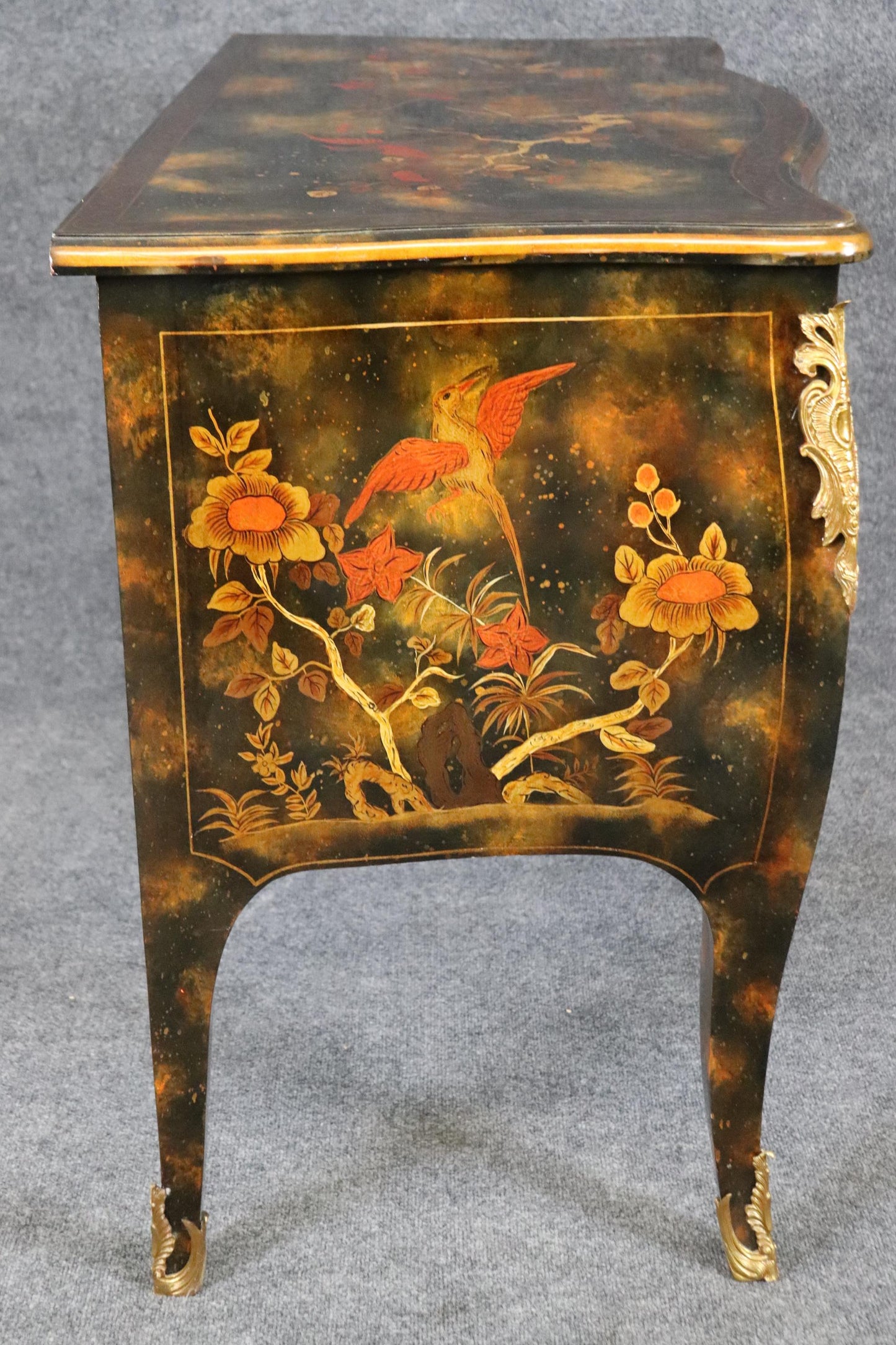 Maitland Smith Attributed Painted Chinoiserie Bombe Louis XV Style Commode