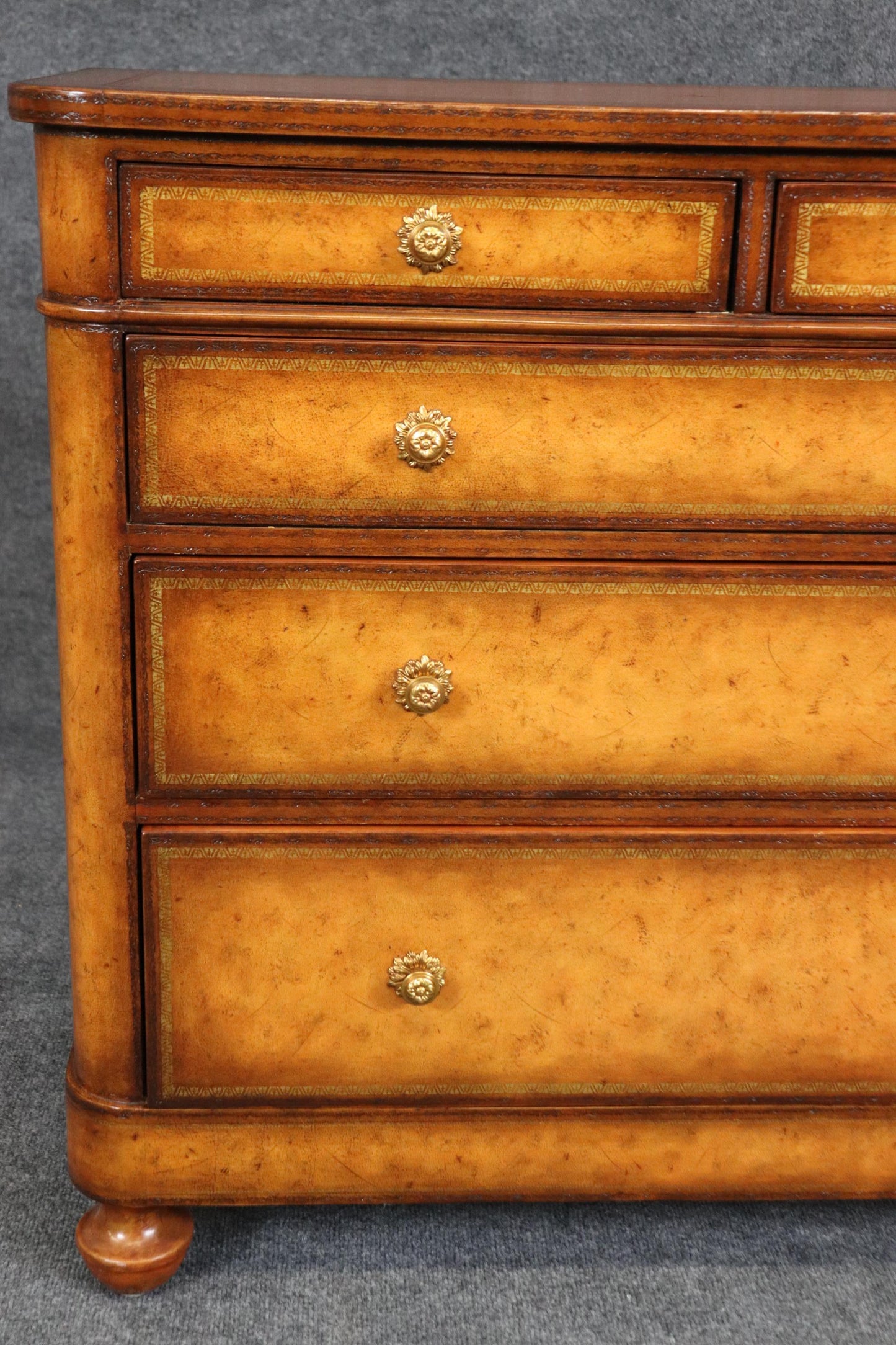 Maitland Smith Embossed Leather Wrapped Chest of Drawers Commode