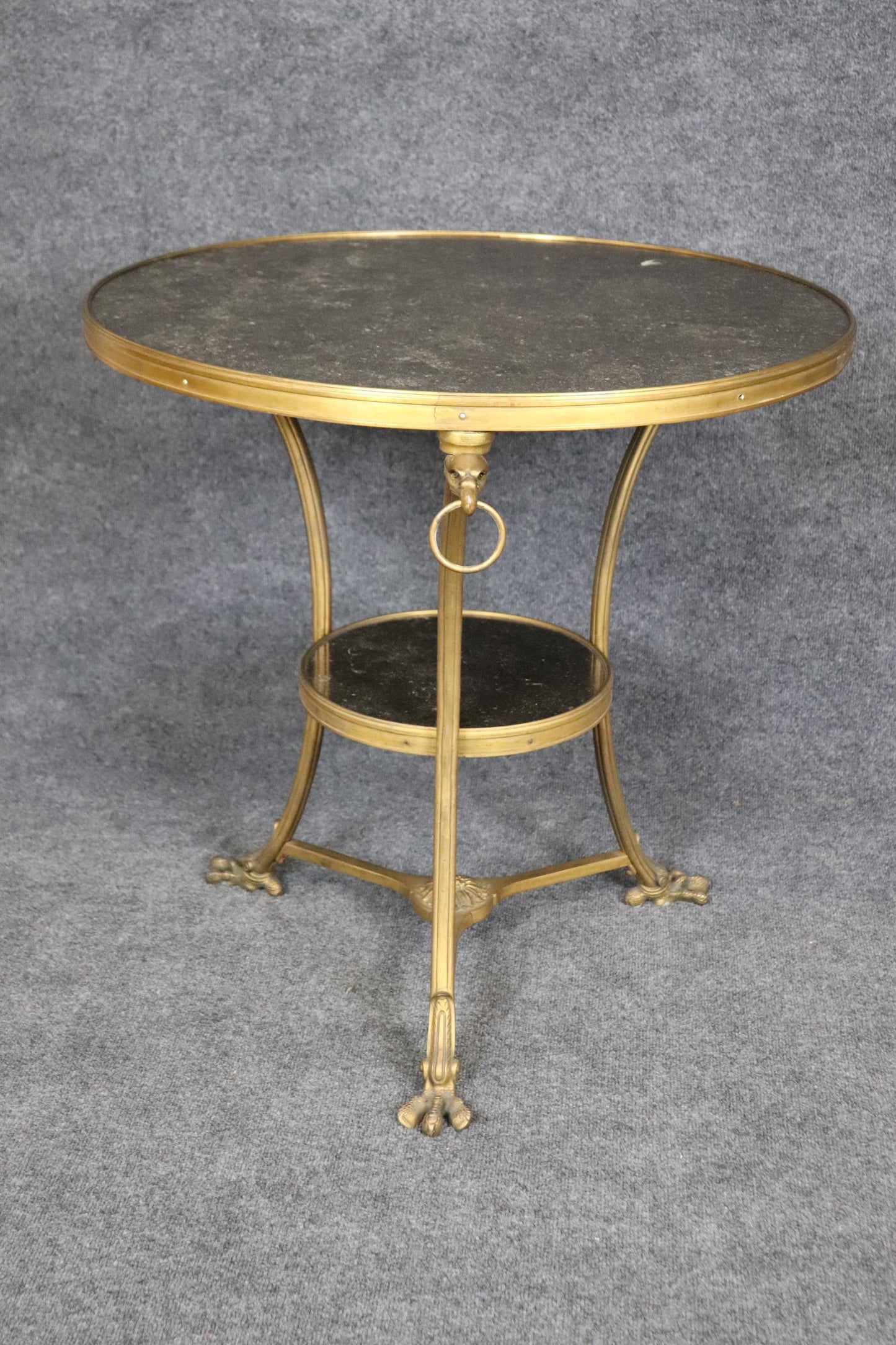 Pair of French Regency Solid Bronze Eagle and Rin Marble Top Gueridons Tables