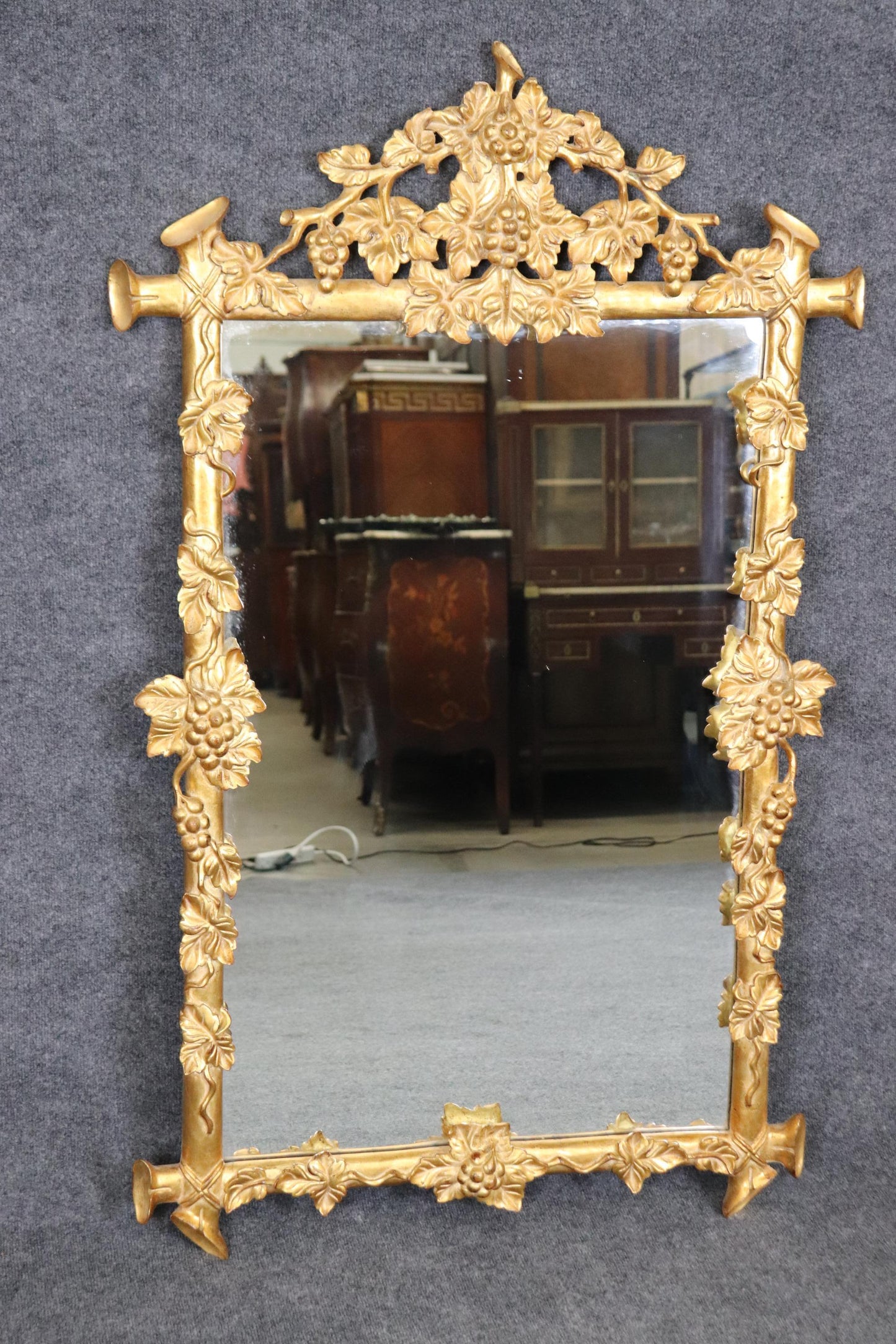 Pair Harrison & Gil "Dauphine" Gilded Carved Wood Faux Bois and Grapes Mirrors