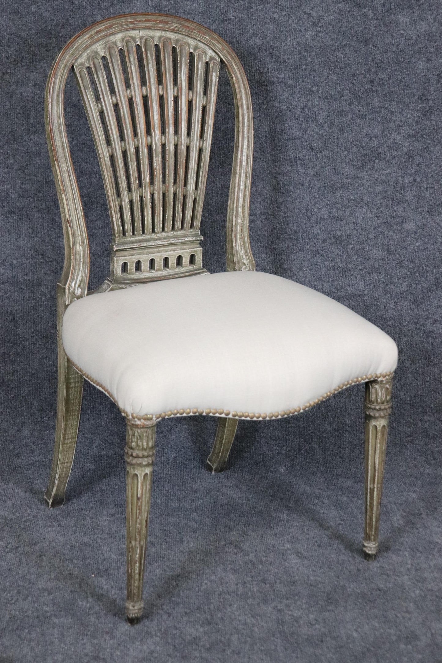 Fine Set 8 Maison Jansen Distressed Paint Decorated Balloon Back Dining Chairs