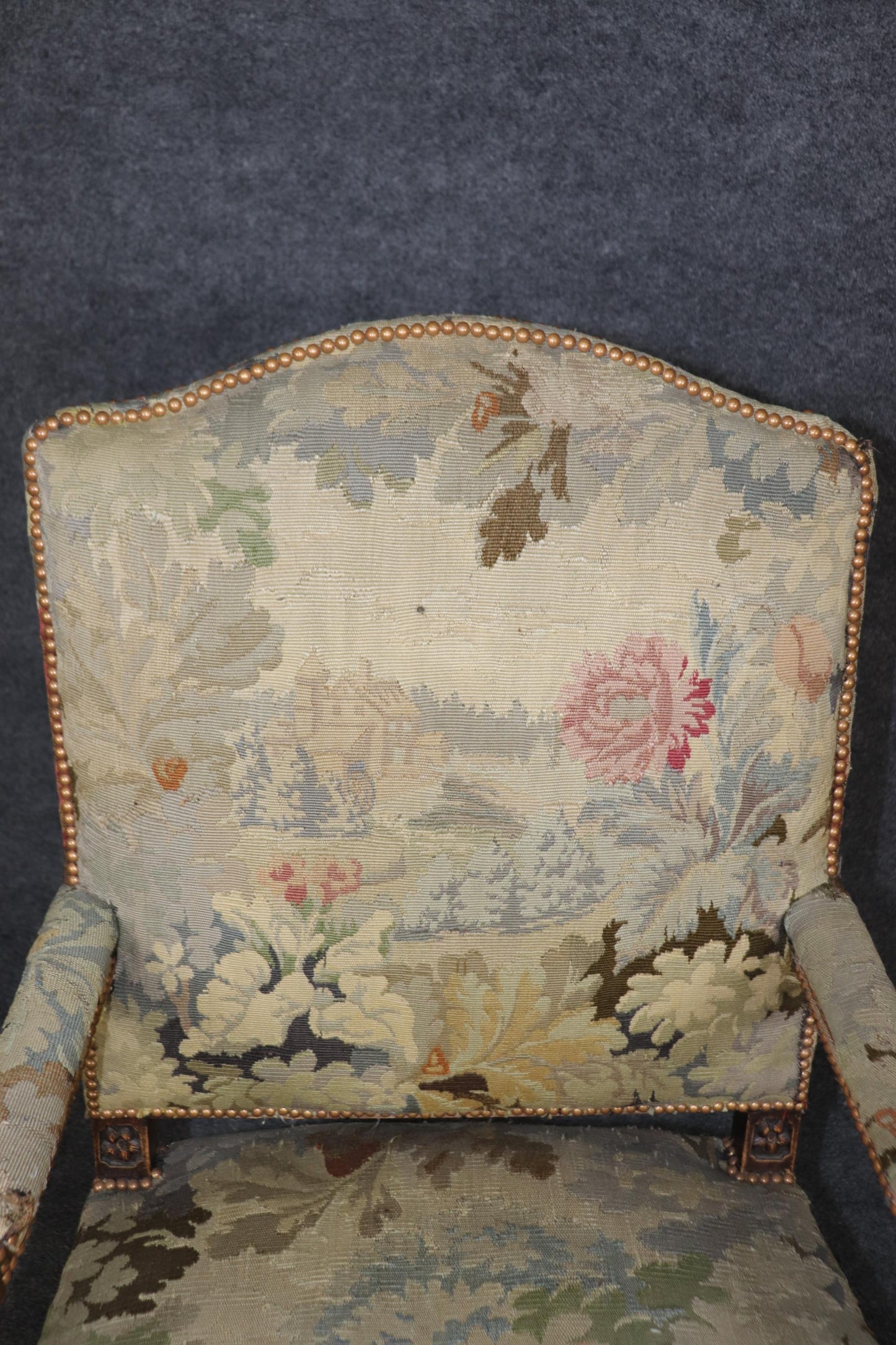 Superb Pair Important Carved French Regence Tapestry Armchairs Circa 1850s