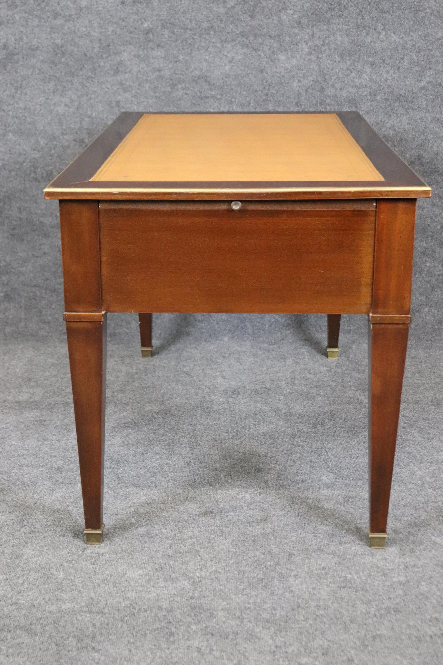 French Mahogany Leather Top Directoire Writing Desk with Pull Out Trays