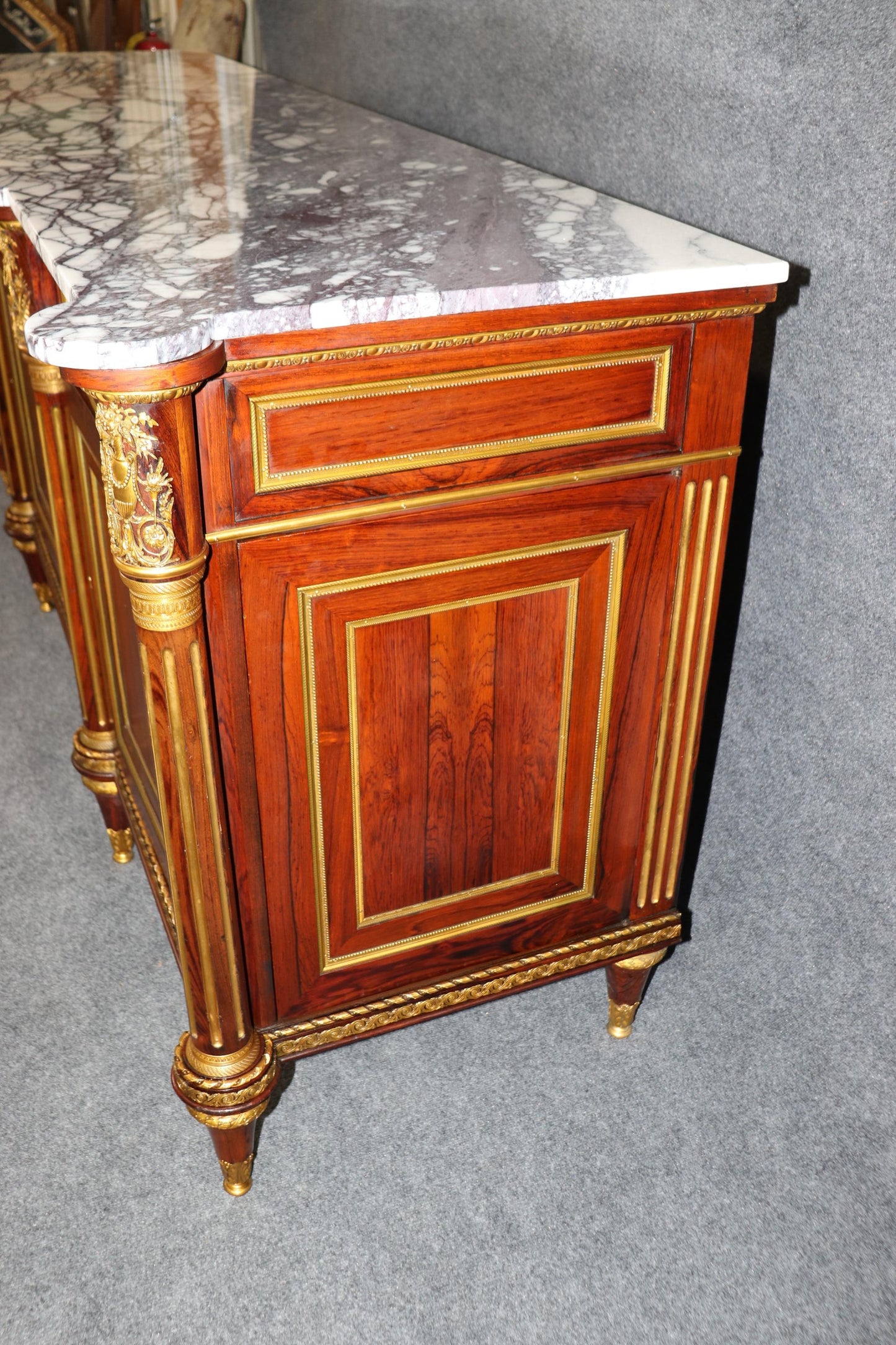 Best Quality Bronze Mounted French Louis XVI Marble Top Rosewood Sideboard