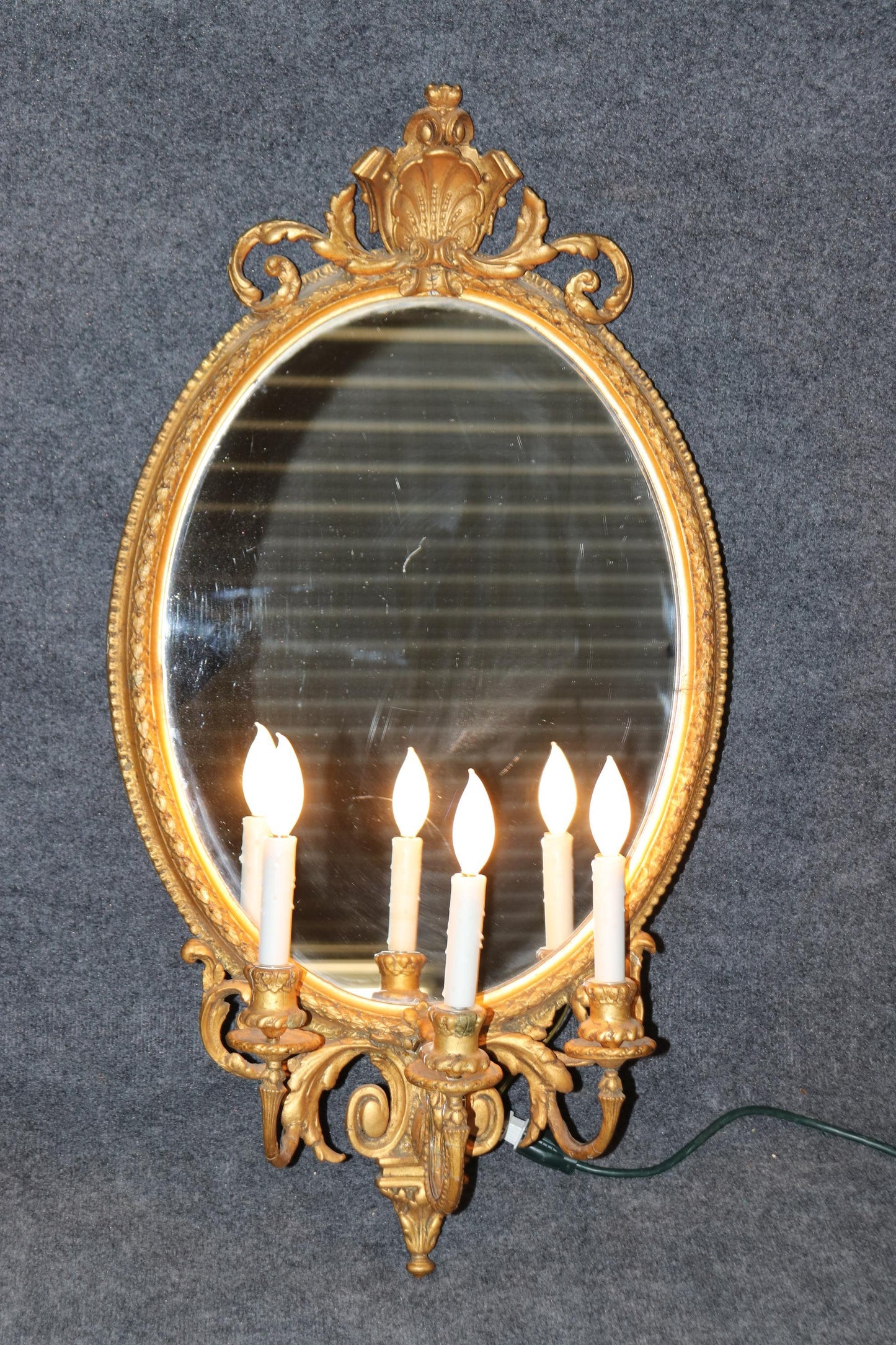 Pair of Large Antique Giltwood English Georgian Mirrors with Lights